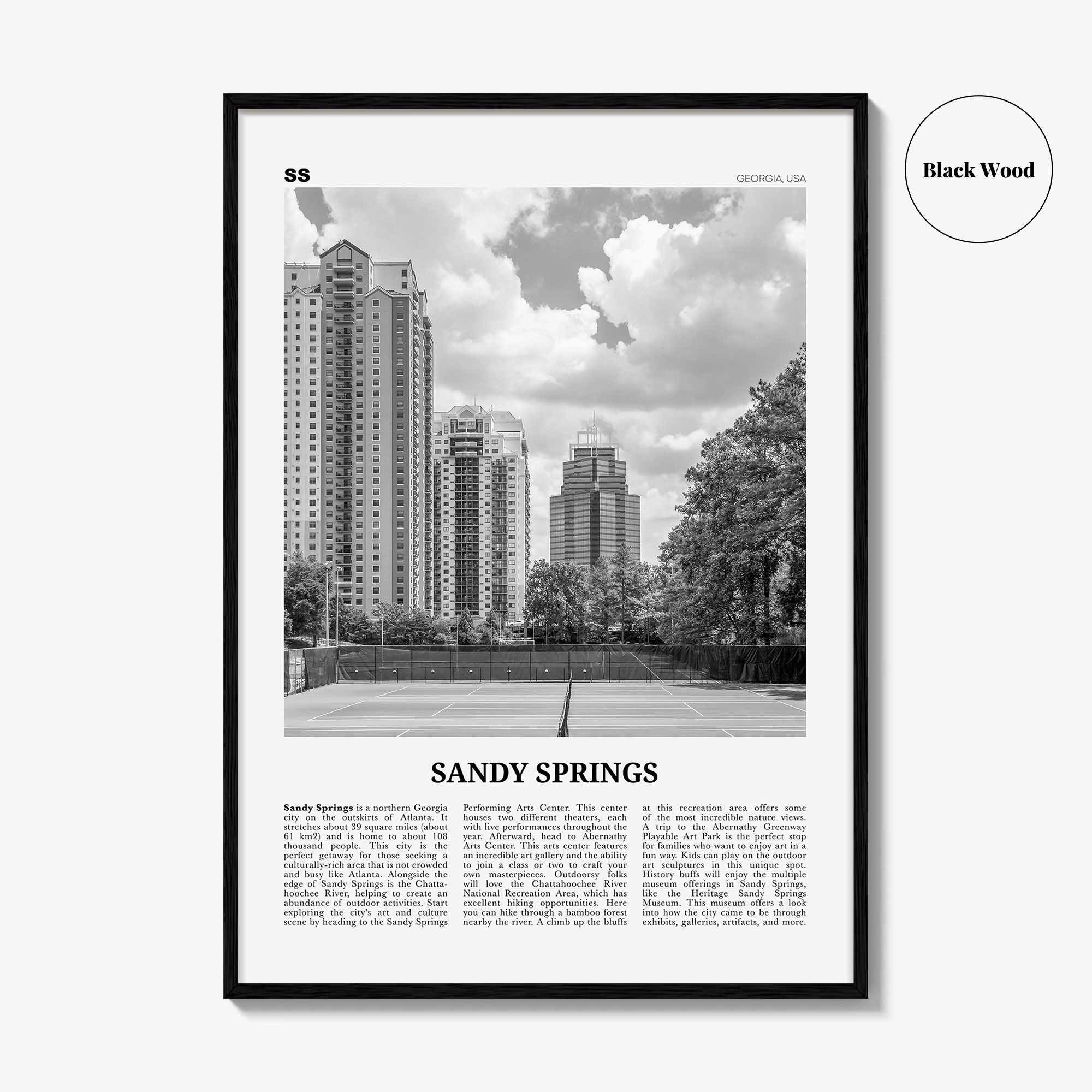 Sandy Springs Print Black and White, Sandy Springs Wall Art, Sandy Springs Poster, Sandy Springs Photo, Sandy Springs Map, Georgia, USA
