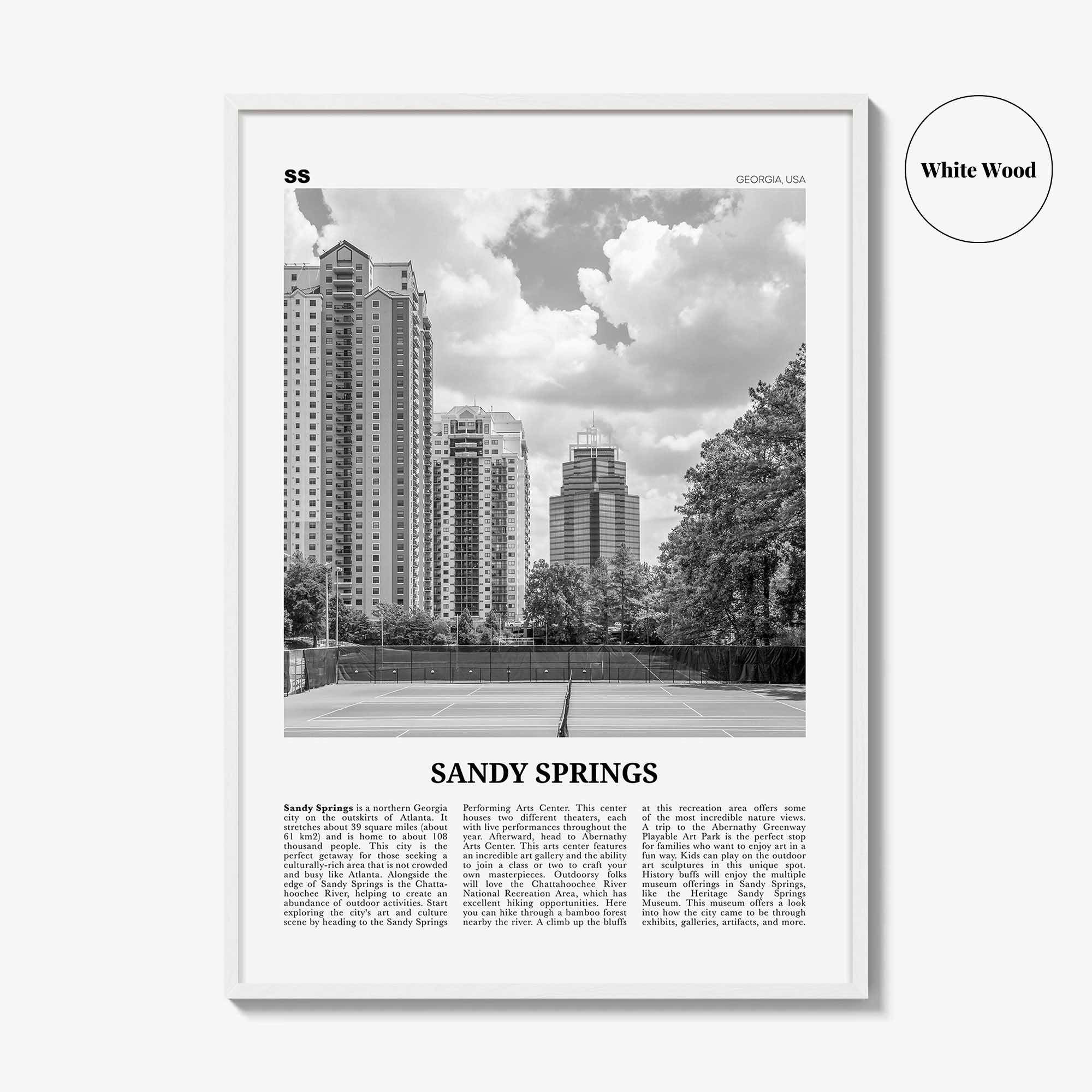 Sandy Springs Print Black and White, Sandy Springs Wall Art, Sandy Springs Poster, Sandy Springs Photo, Sandy Springs Map, Georgia, USA