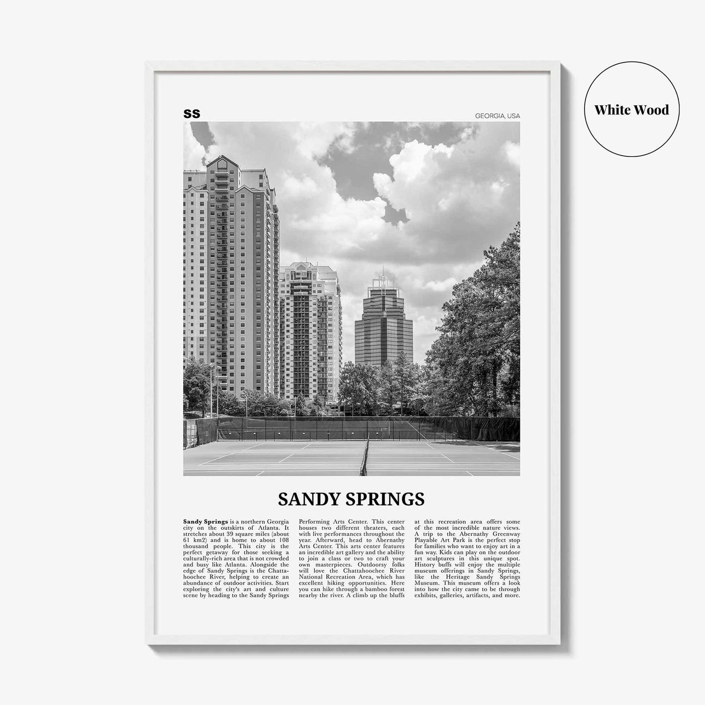 Sandy Springs Print Black and White, Sandy Springs Wall Art, Sandy Springs Poster, Sandy Springs Photo, Sandy Springs Map, Georgia, USA