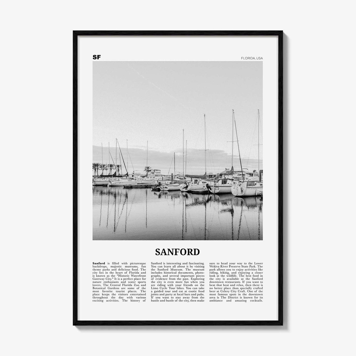 Sanford Print Black and White, Sanford Wall Art, Sanford Poster, Sanford Photo, Sanford Wall Décor, Florida, USA, United States