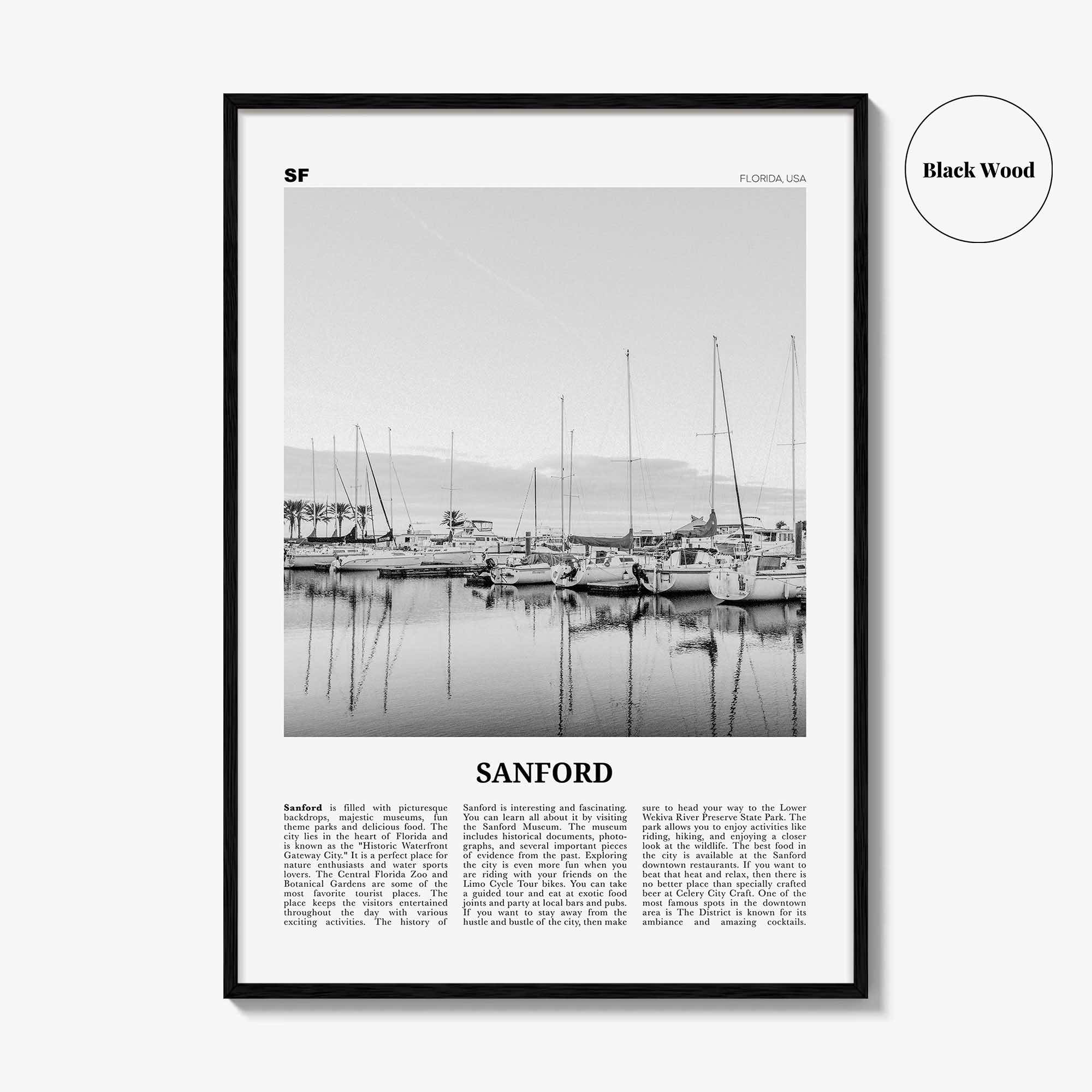 Sanford Print Black and White, Sanford Wall Art, Sanford Poster, Sanford Photo, Sanford Wall Décor, Florida, USA, United States