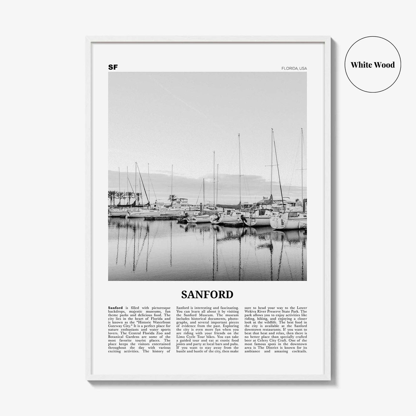 Sanford Print Black and White, Sanford Wall Art, Sanford Poster, Sanford Photo, Sanford Wall Décor, Florida, USA, United States