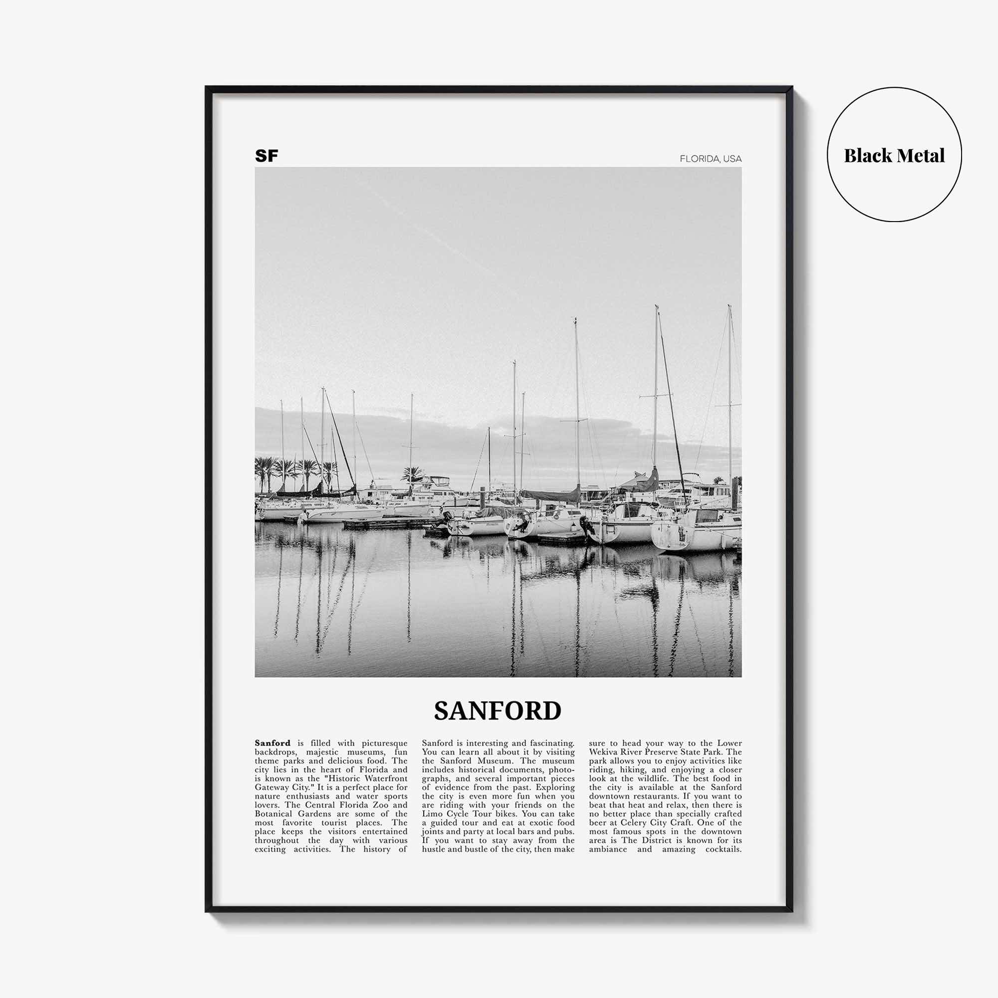 Sanford Print Black and White, Sanford Wall Art, Sanford Poster, Sanford Photo, Sanford Wall Décor, Florida, USA, United States