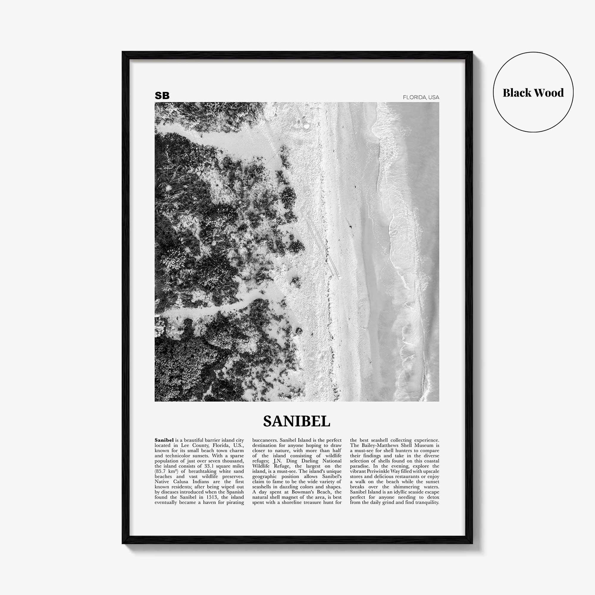 Sanibel Print Black and White, Sanibel Wall Art, Sanibel Poster, Sanibel Photo, Sanibel Wall Décor, Florida, USA, United States