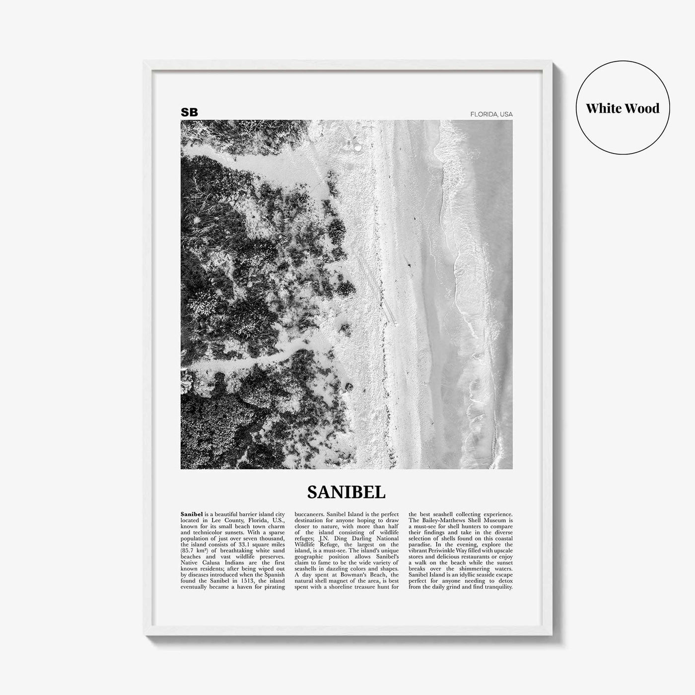 Sanibel Print Black and White, Sanibel Wall Art, Sanibel Poster, Sanibel Photo, Sanibel Wall Décor, Florida, USA, United States