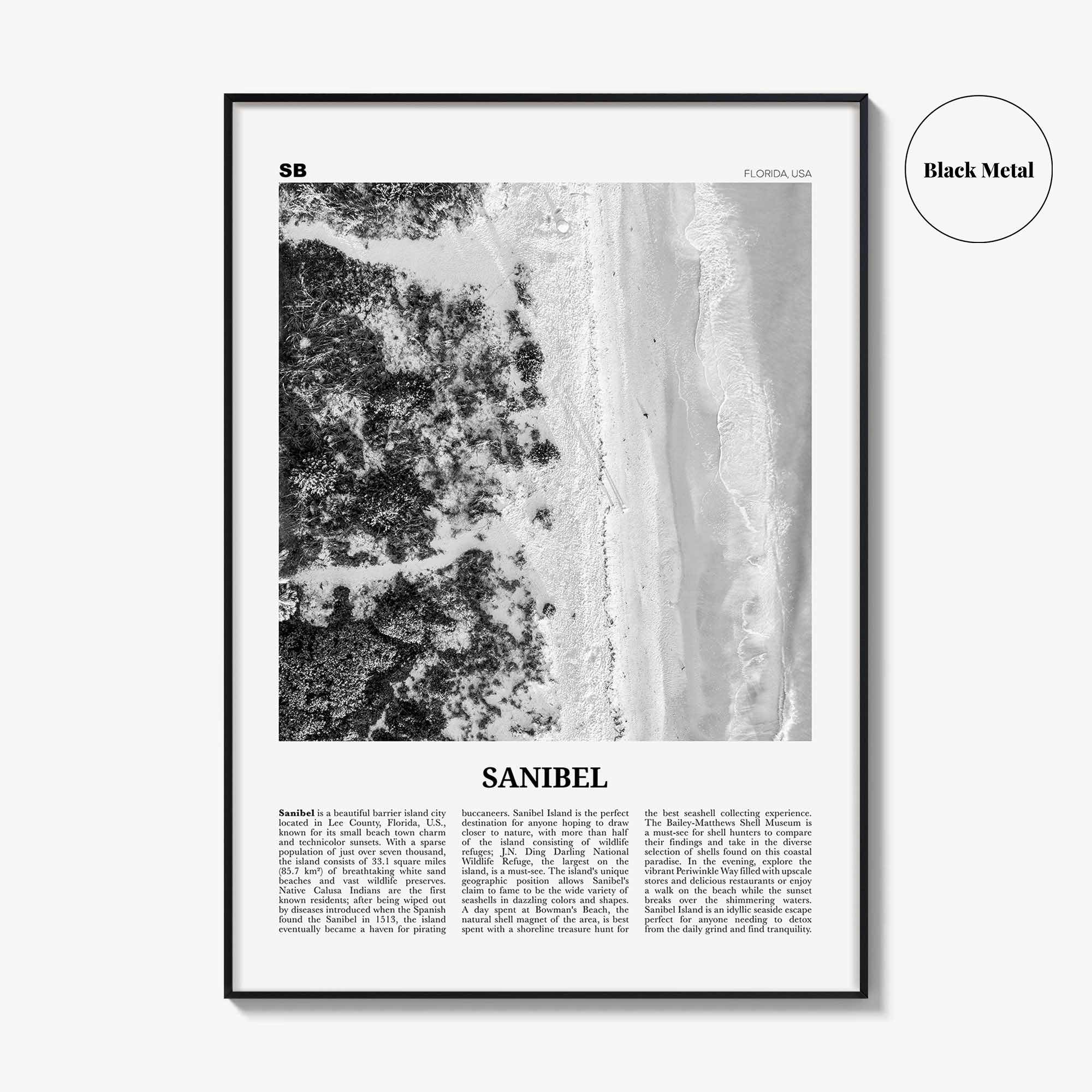 Sanibel Print Black and White, Sanibel Wall Art, Sanibel Poster, Sanibel Photo, Sanibel Wall Décor, Florida, USA, United States