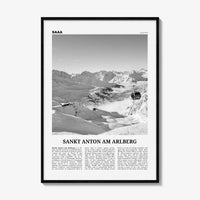 Sankt Anton am Arlberg Print Black and White, St Anton Wall Art, St Anton Photo, St Anton Wall Décor, Austria, Tyrol, Österreich