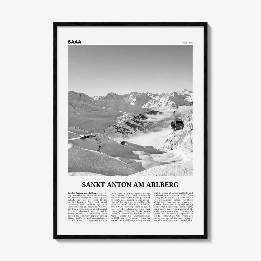 Sankt Anton am Arlberg Print Black and White, St Anton Wall Art, St Anton Photo, St Anton Wall Décor, Austria, Tyrol, Österreich