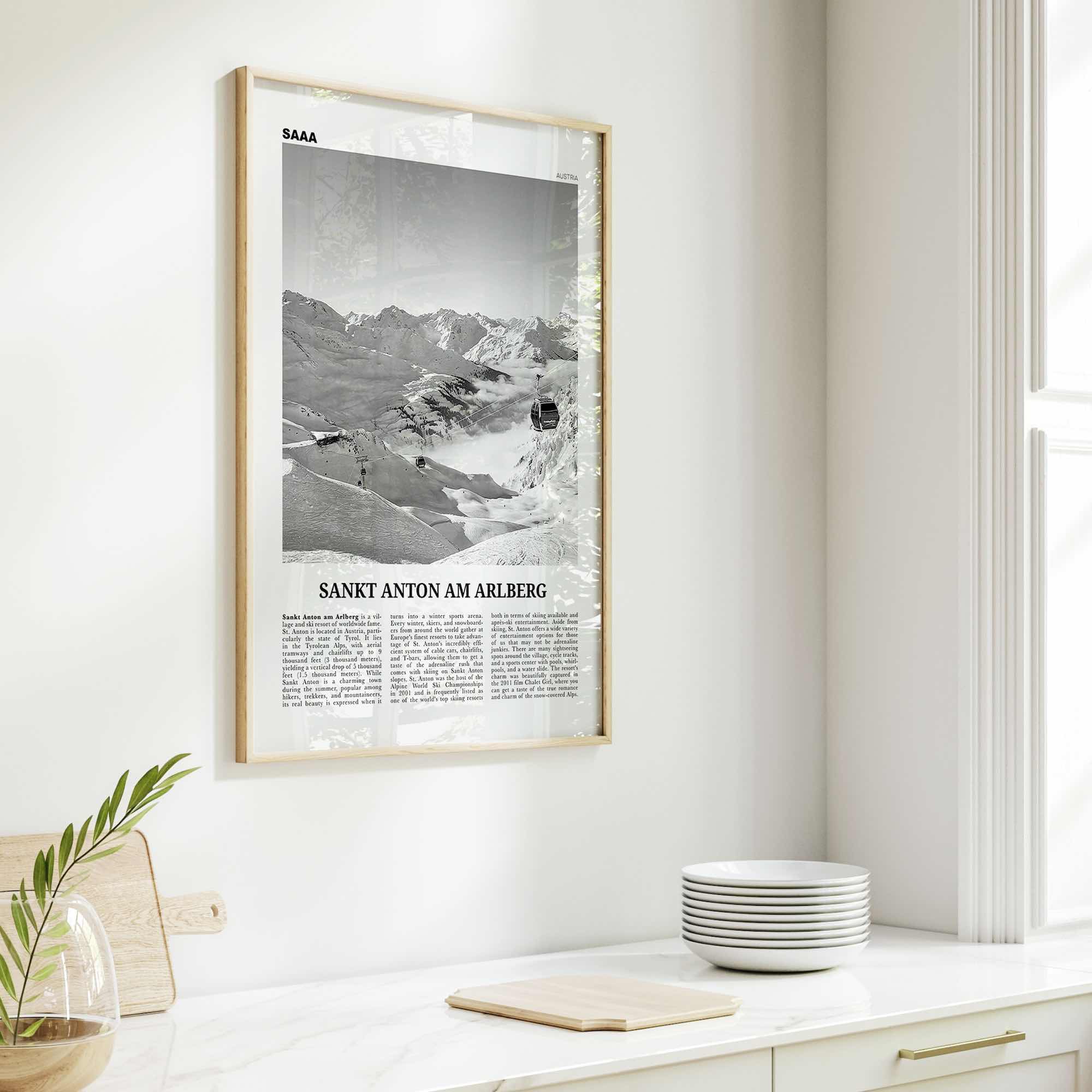 Sankt Anton am Arlberg Print Black and White, St Anton Wall Art, St Anton Photo, St Anton Wall Décor, Austria, Tyrol, Österreich