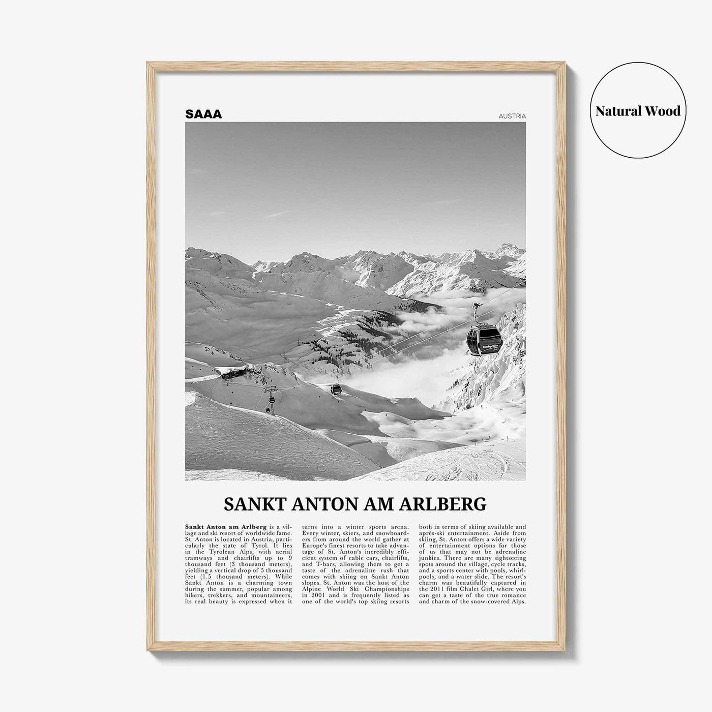 Sankt Anton am Arlberg Print Black and White, St Anton Wall Art, St Anton Photo, St Anton Wall Décor, Austria, Tyrol, Österreich