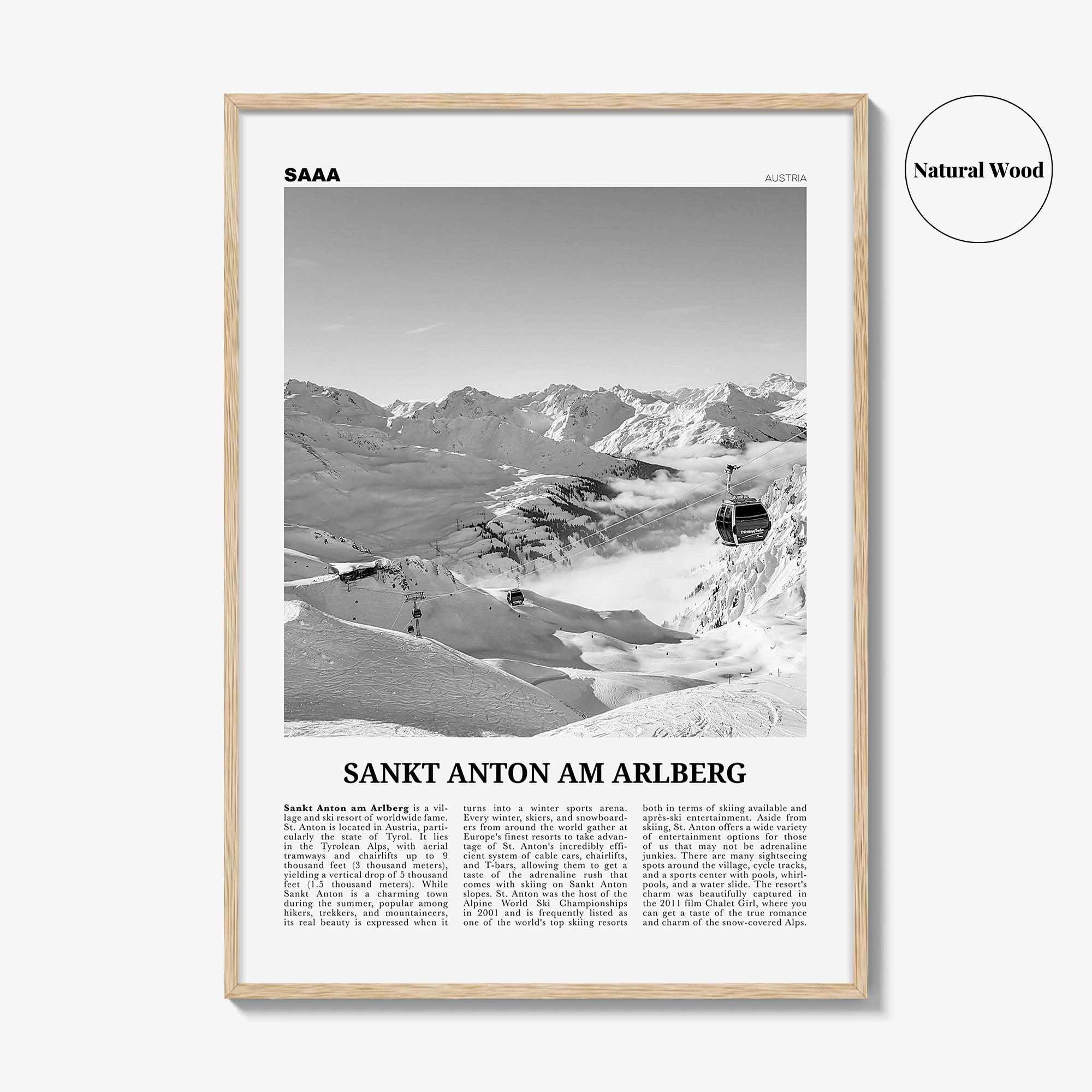 Sankt Anton am Arlberg Print Black and White, St Anton Wall Art, St Anton Photo, St Anton Wall Décor, Austria, Tyrol, Österreich