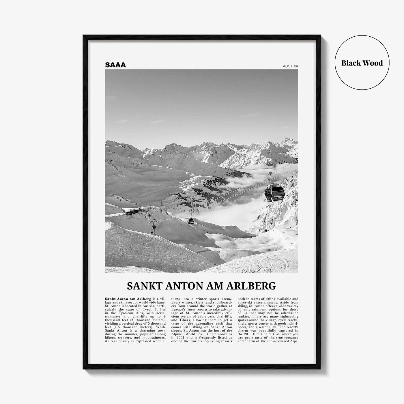 Sankt Anton am Arlberg Print Black and White, St Anton Wall Art, St Anton Photo, St Anton Wall Décor, Austria, Tyrol, Österreich