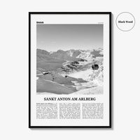 Sankt Anton am Arlberg Print Black and White, St Anton Wall Art, St Anton Photo, St Anton Wall Décor, Austria, Tyrol, Österreich
