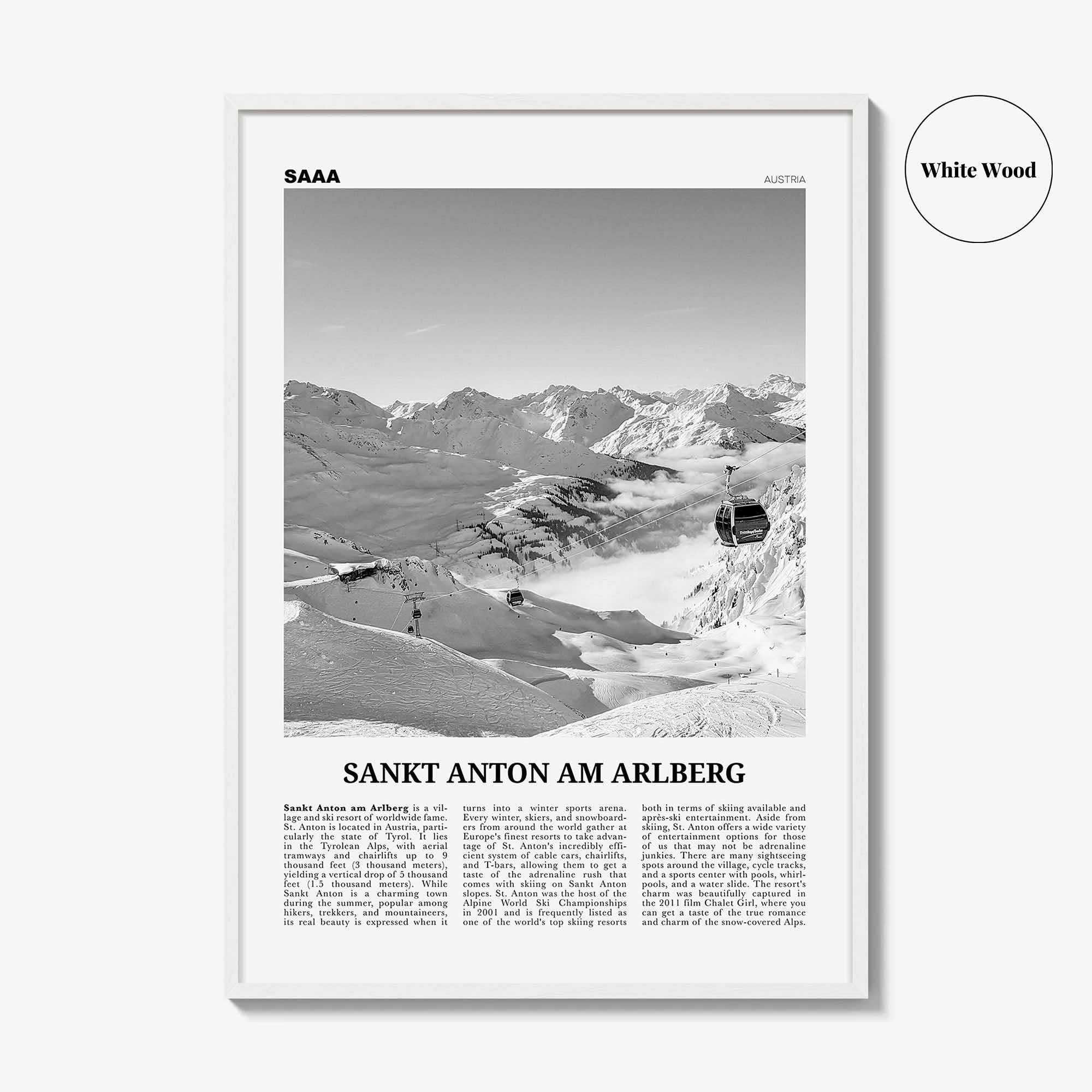 Sankt Anton am Arlberg Print Black and White, St Anton Wall Art, St Anton Photo, St Anton Wall Décor, Austria, Tyrol, Österreich
