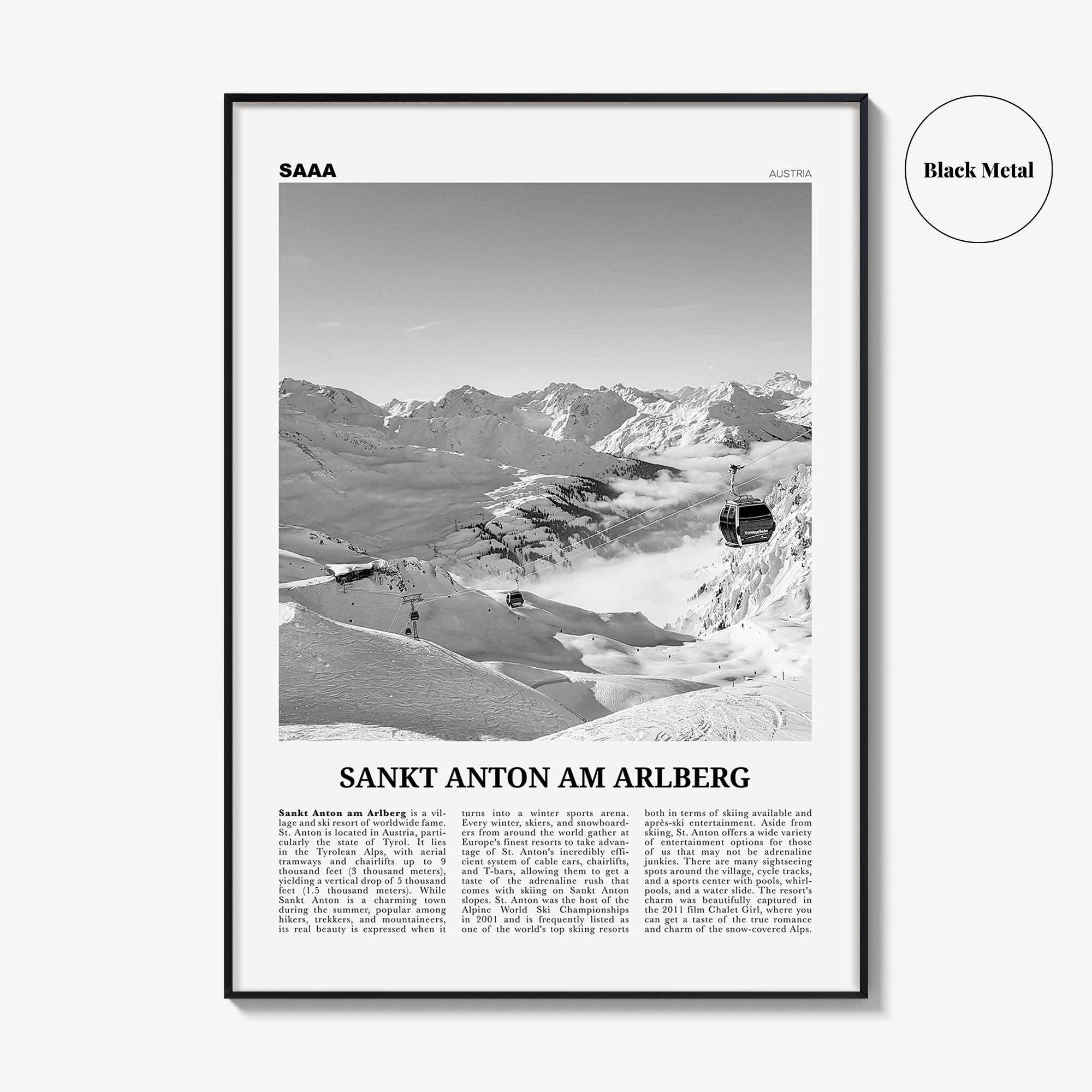 Sankt Anton am Arlberg Print Black and White, St Anton Wall Art, St Anton Photo, St Anton Wall Décor, Austria, Tyrol, Österreich