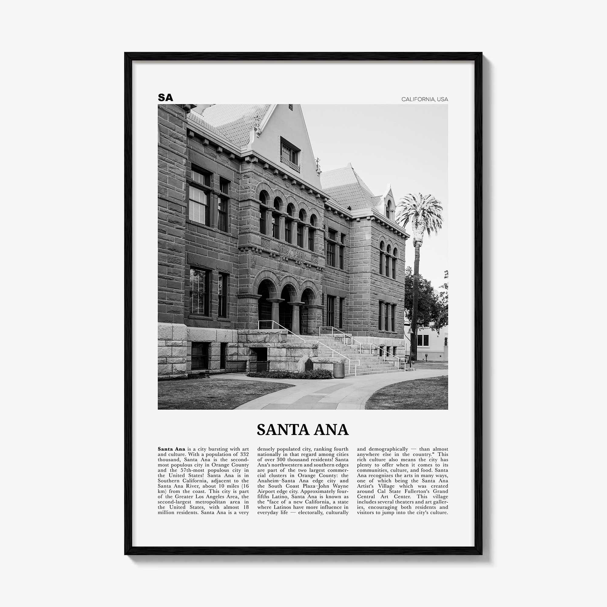 Santa Ana Print Black and White, Santa Ana Wall Art, Santa Ana Poster, Santa Ana Photo, California, USA, United States, North America