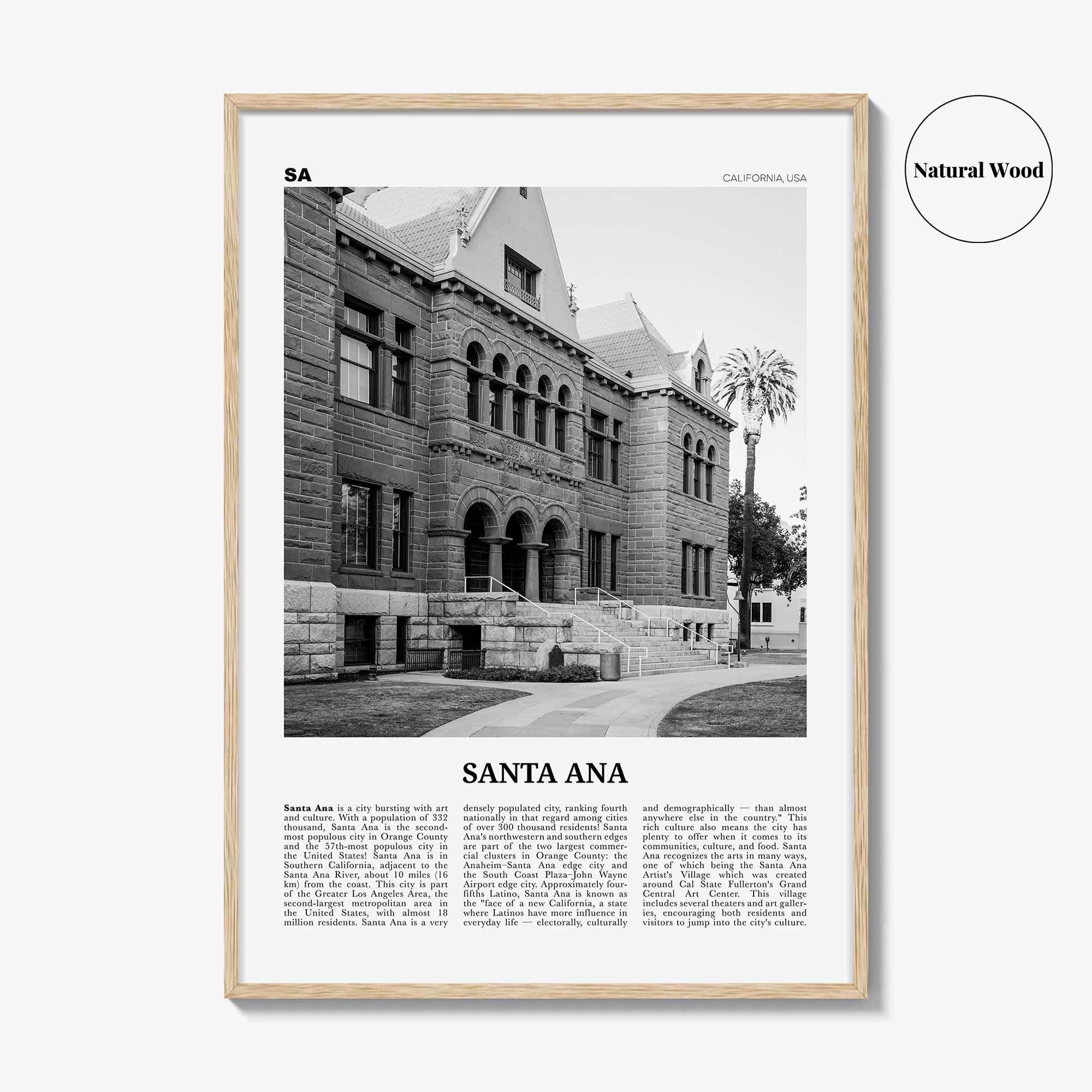 Santa Ana Print Black and White, Santa Ana Wall Art, Santa Ana Poster, Santa Ana Photo, California, USA, United States, North America