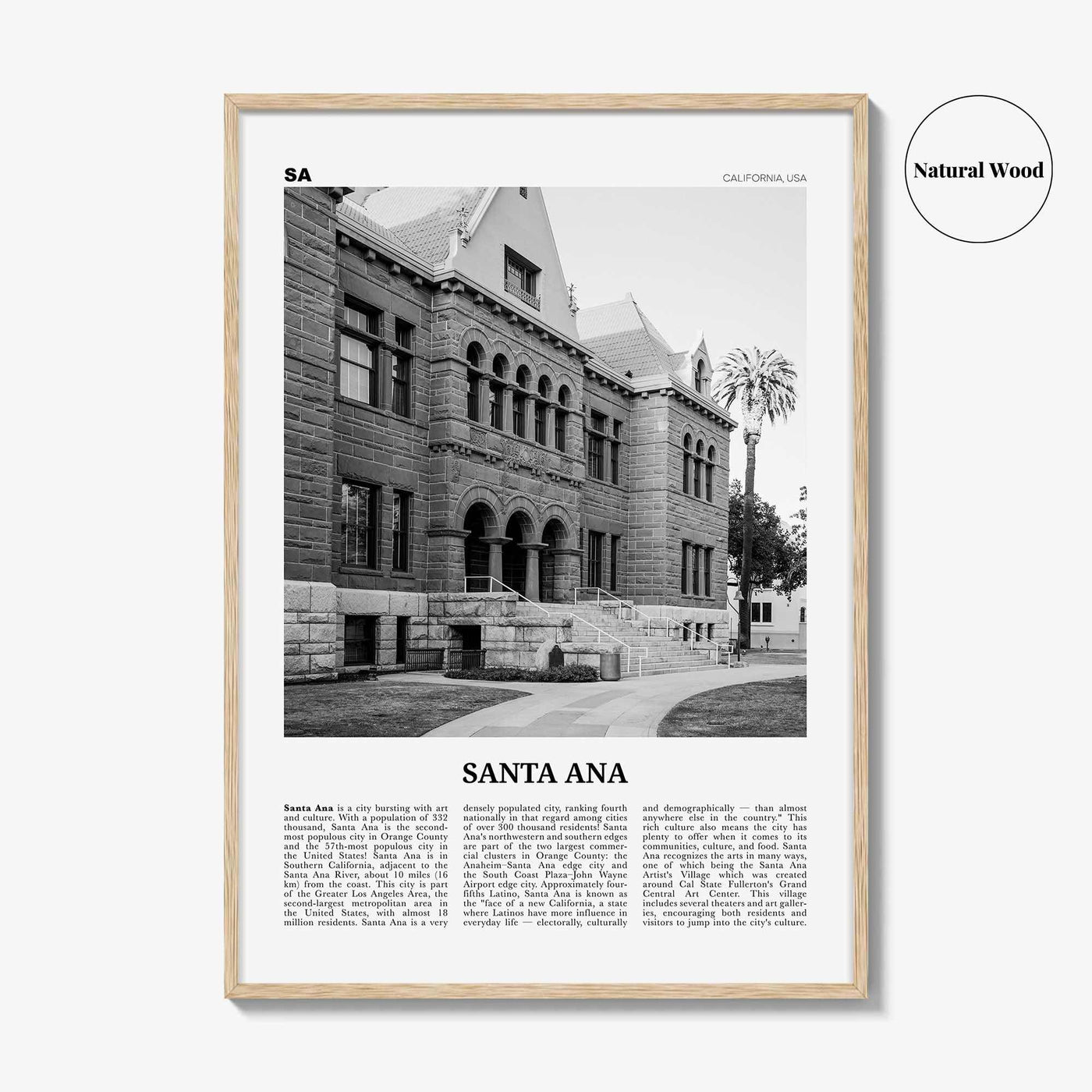 Santa Ana Print Black and White, Santa Ana Wall Art, Santa Ana Poster, Santa Ana Photo, California, USA, United States, North America