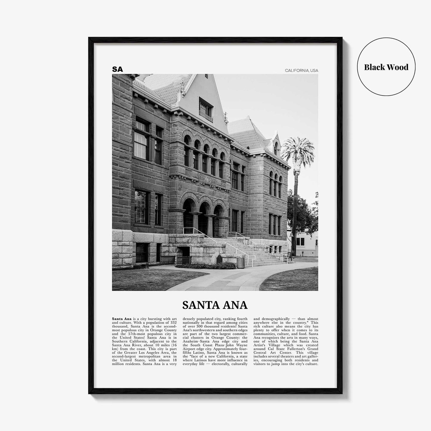 Santa Ana Print Black and White, Santa Ana Wall Art, Santa Ana Poster, Santa Ana Photo, California, USA, United States, North America