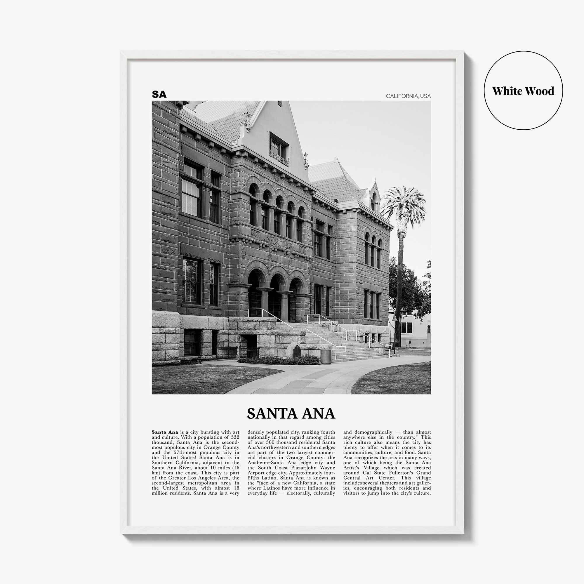Santa Ana Print Black and White, Santa Ana Wall Art, Santa Ana Poster, Santa Ana Photo, California, USA, United States, North America