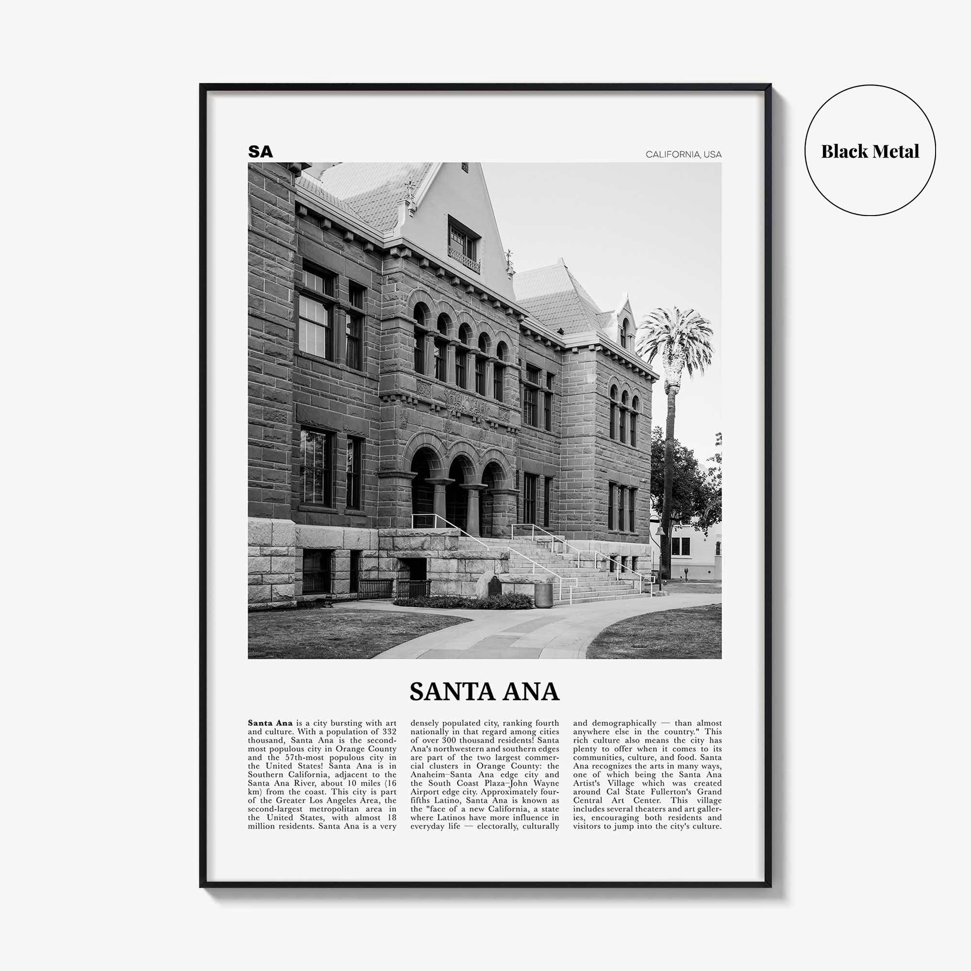 Santa Ana Print Black and White, Santa Ana Wall Art, Santa Ana Poster, Santa Ana Photo, California, USA, United States, North America