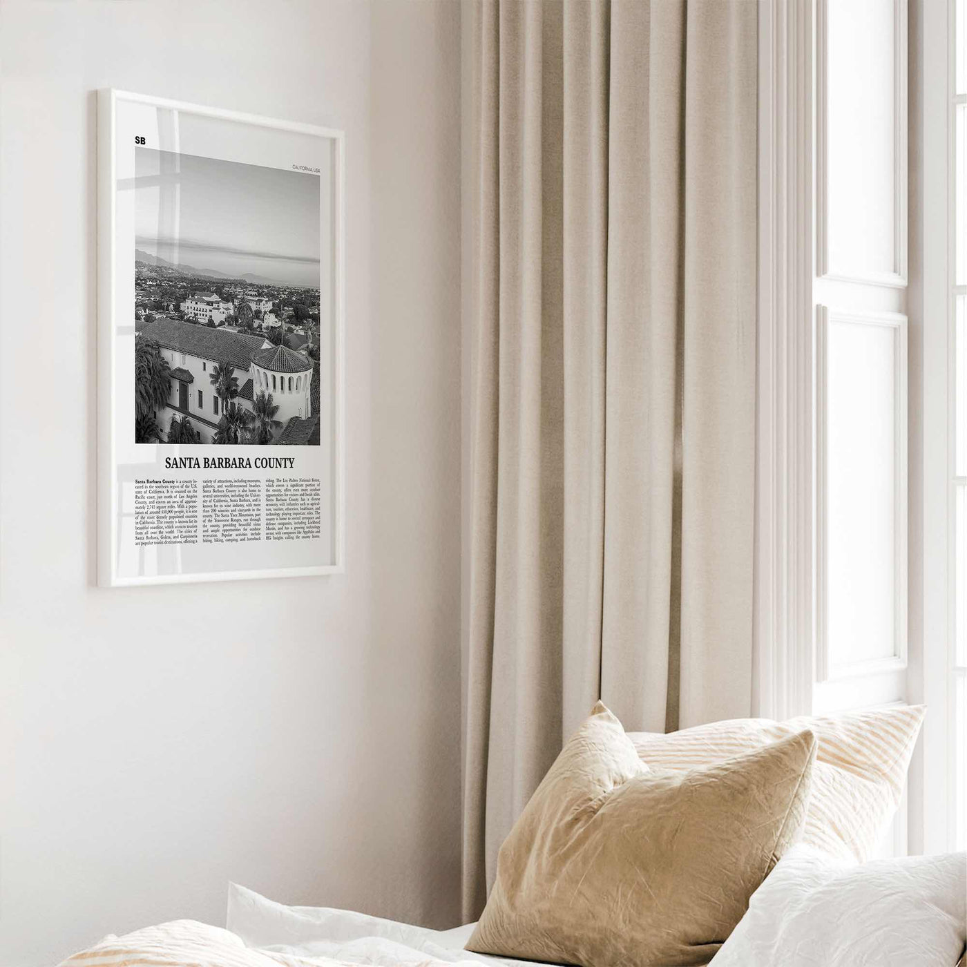 Santa Barbara County Print Black and White, Santa Barbara Wall Art, Santa Barbara Poster, Santa Barbara Photo, Wall Décor, Santa Barbara Map