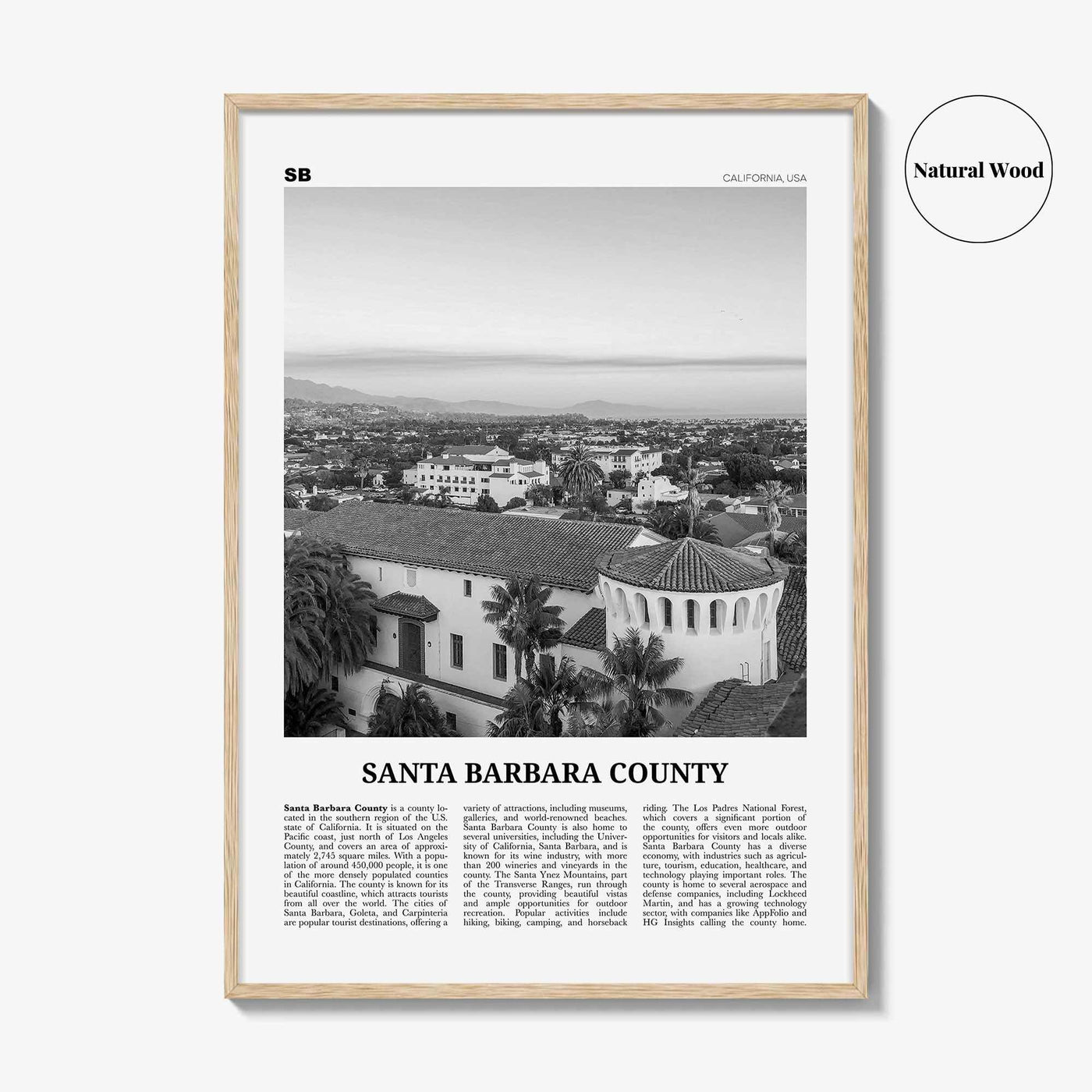 Santa Barbara County Print Black and White, Santa Barbara Wall Art, Santa Barbara Poster, Santa Barbara Photo, Wall Décor, Santa Barbara Map