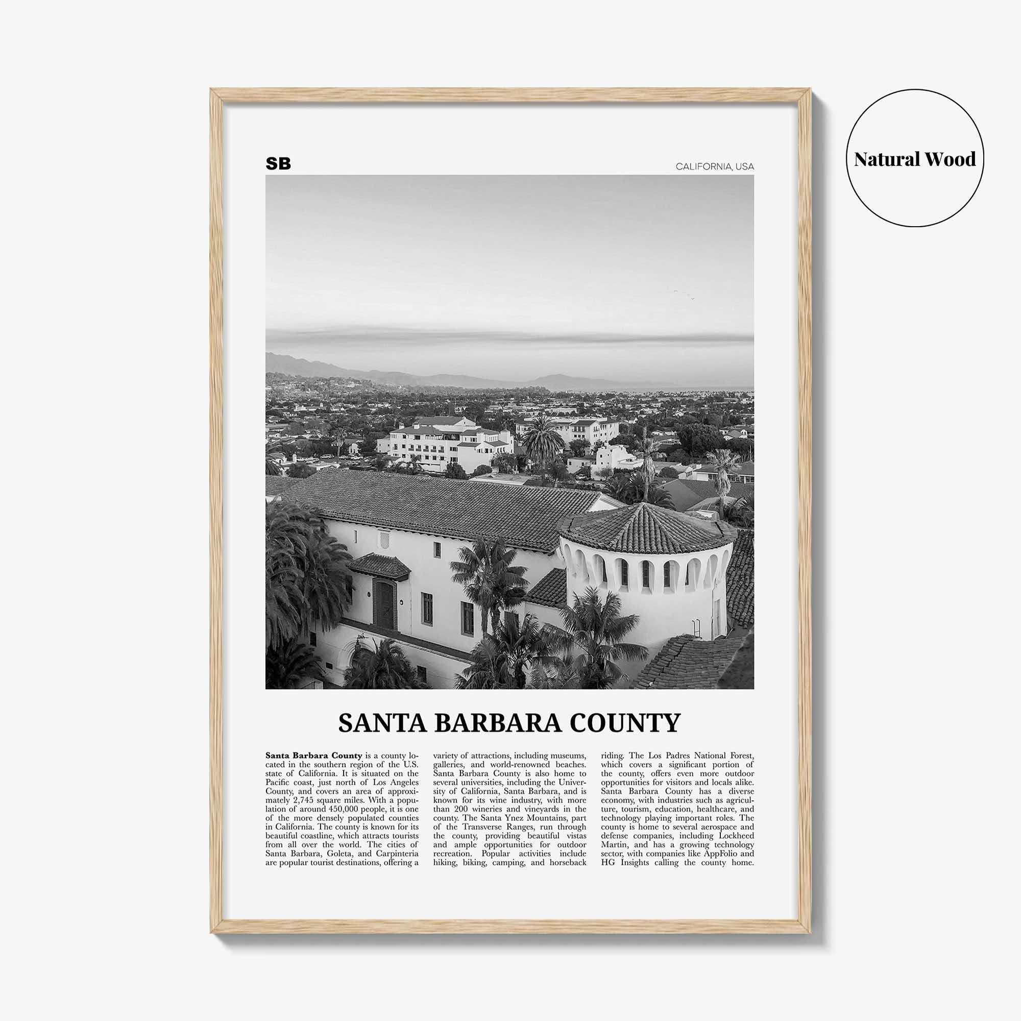Santa Barbara County Print Black and White, Santa Barbara Wall Art, Santa Barbara Poster, Santa Barbara Photo, Wall Décor, Santa Barbara Map