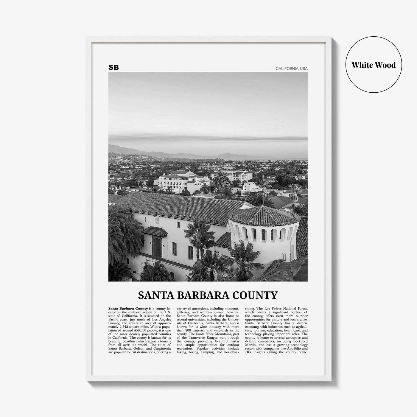 Santa Barbara County Print Black and White, Santa Barbara Wall Art, Santa Barbara Poster, Santa Barbara Photo, Wall Décor, Santa Barbara Map