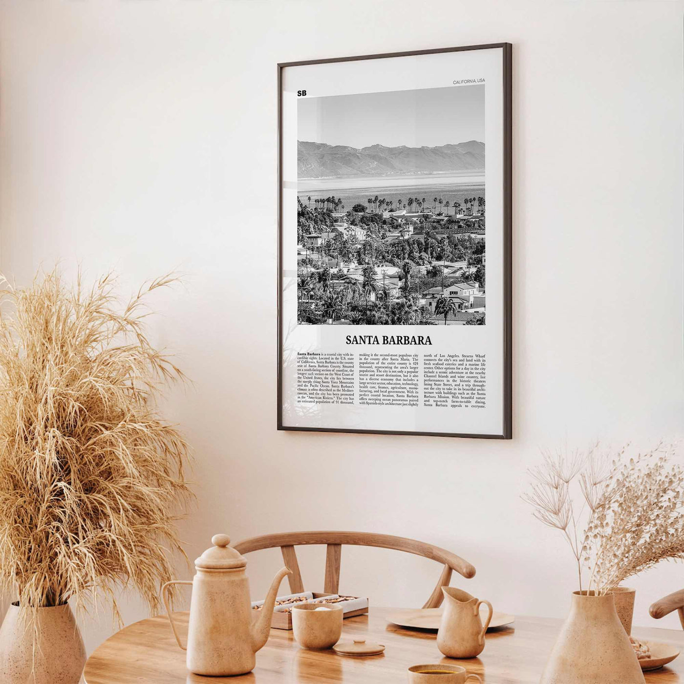 Santa Barbara Print Black and White No 1, Santa Barbara Wall Art, Santa Barbara Poster, California, USA, United States, North America