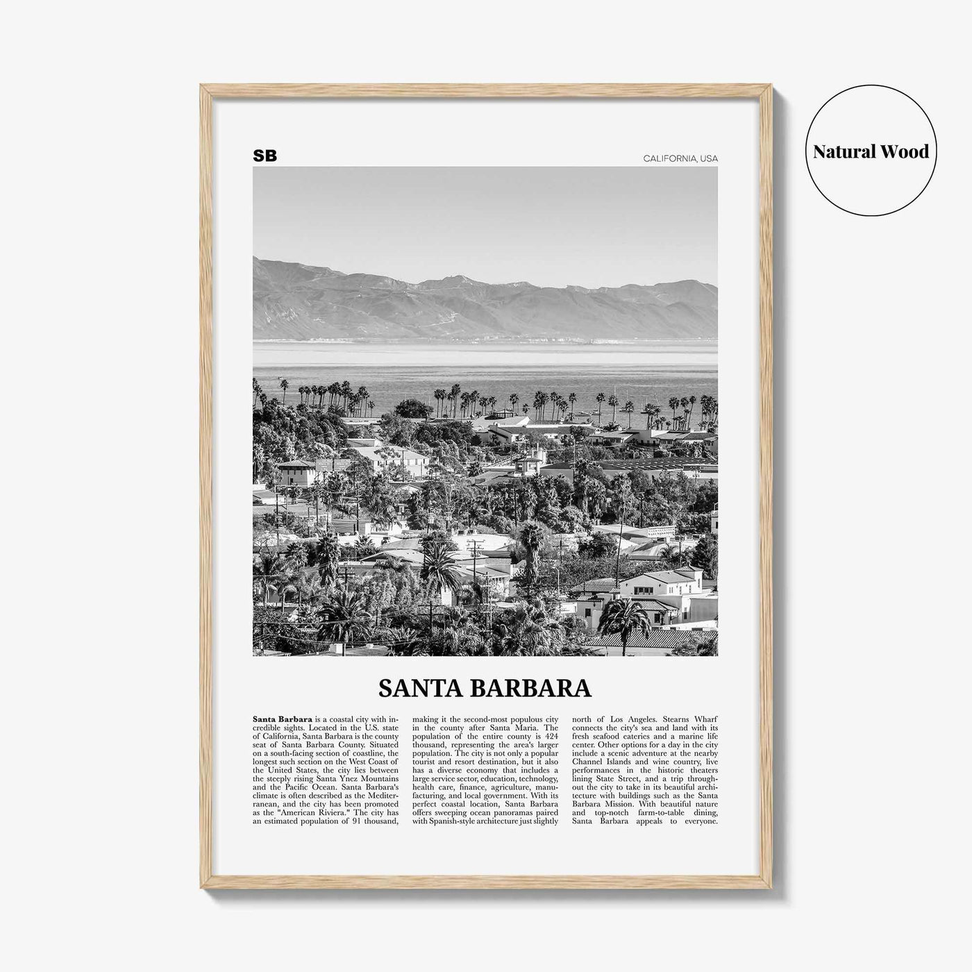 Santa Barbara Print Black and White No 1, Santa Barbara Wall Art, Santa Barbara Poster, California, USA, United States, North America