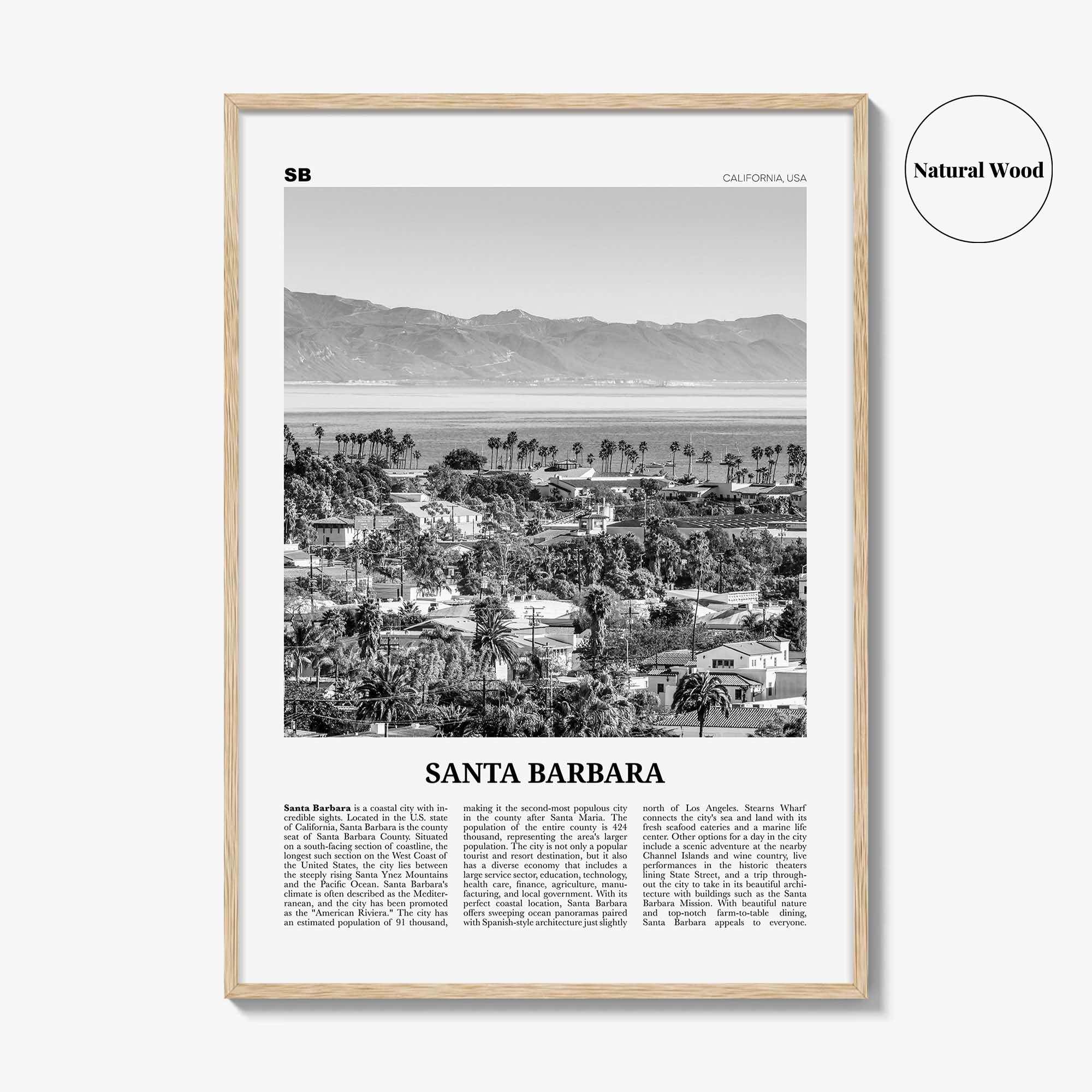Santa Barbara Print Black and White No 1, Santa Barbara Wall Art, Santa Barbara Poster, California, USA, United States, North America