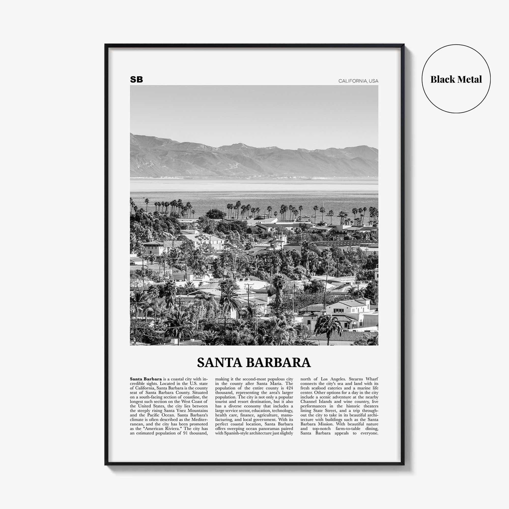 Santa Barbara Print Black and White No 1, Santa Barbara Wall Art, Santa Barbara Poster, California, USA, United States, North America