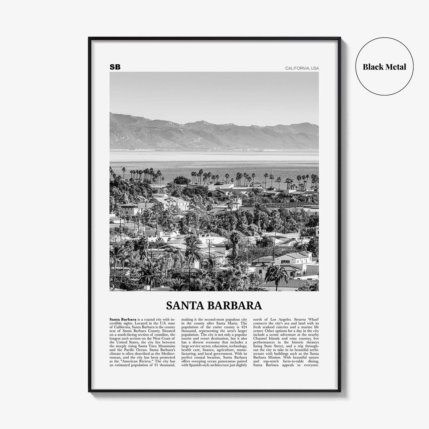 Santa Barbara Print Black and White No 1, Santa Barbara Wall Art, Santa Barbara Poster, California, USA, United States, North America