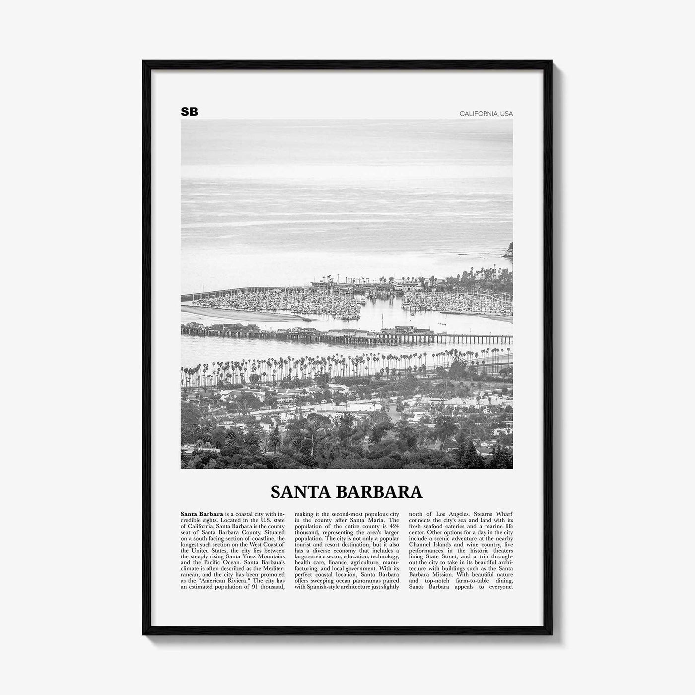 Santa Barbara Print Black and White No 2, Santa Barbara Wall Art, Santa Barbara Poster, California, USA, United States, North America
