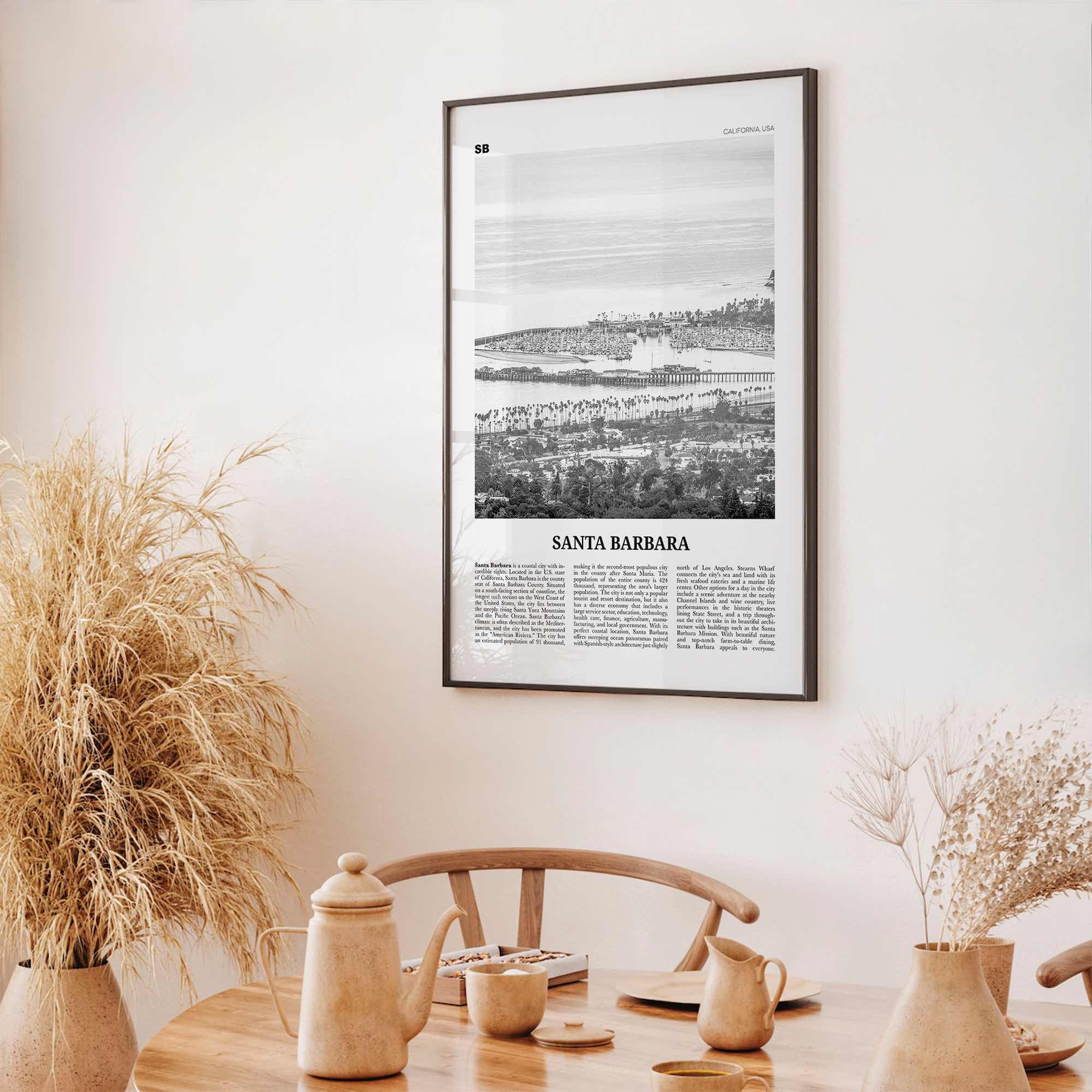 Santa Barbara Print Black and White No 2, Santa Barbara Wall Art, Santa Barbara Poster, California, USA, United States, North America