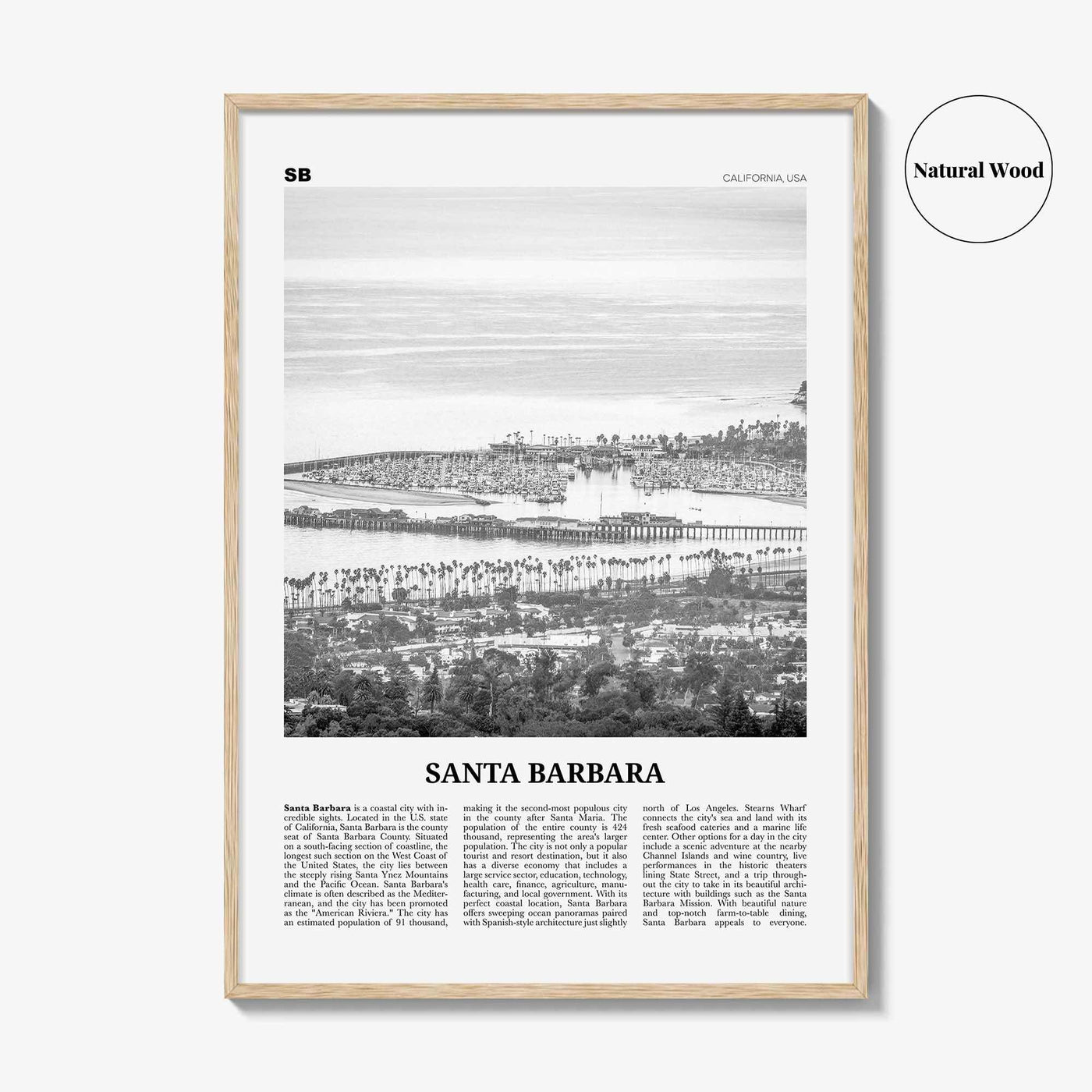 Santa Barbara Print Black and White No 2, Santa Barbara Wall Art, Santa Barbara Poster, California, USA, United States, North America
