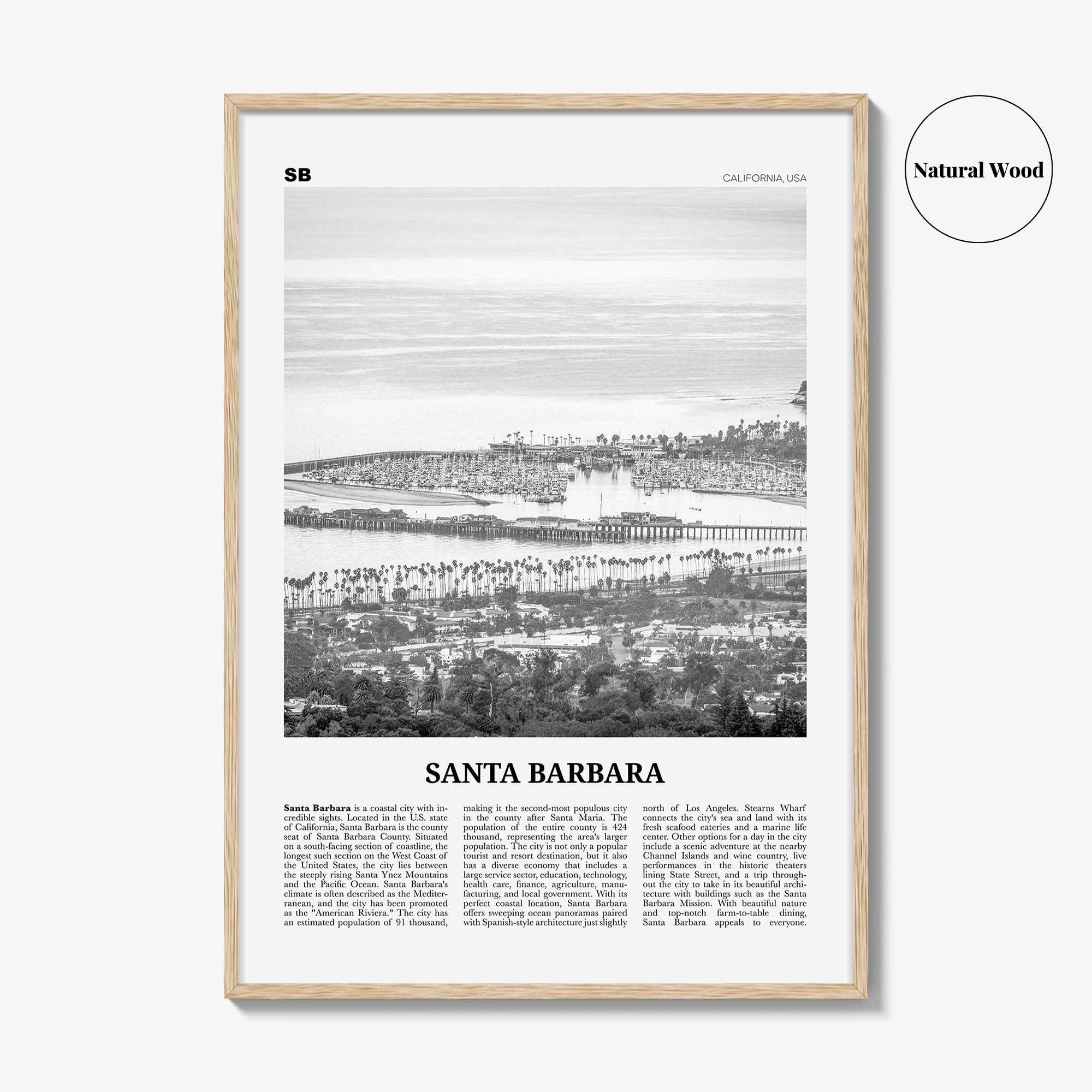Santa Barbara Print Black and White No 2, Santa Barbara Wall Art, Santa Barbara Poster, California, USA, United States, North America