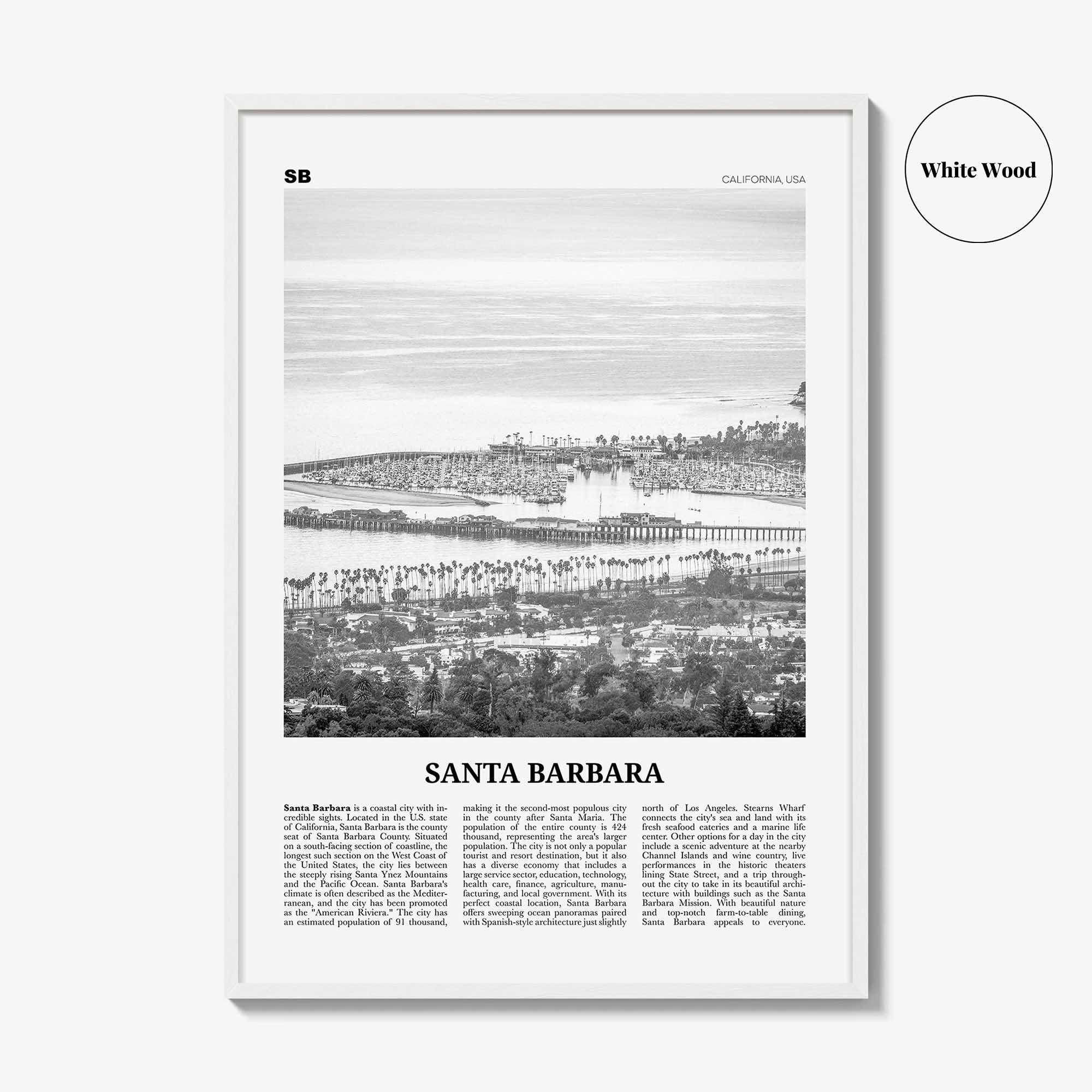 Santa Barbara Print Black and White No 2, Santa Barbara Wall Art, Santa Barbara Poster, California, USA, United States, North America