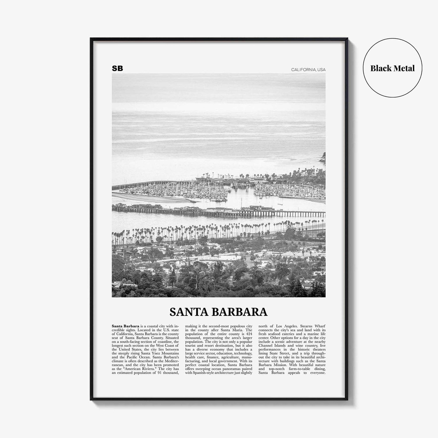 Santa Barbara Print Black and White No 2, Santa Barbara Wall Art, Santa Barbara Poster, California, USA, United States, North America