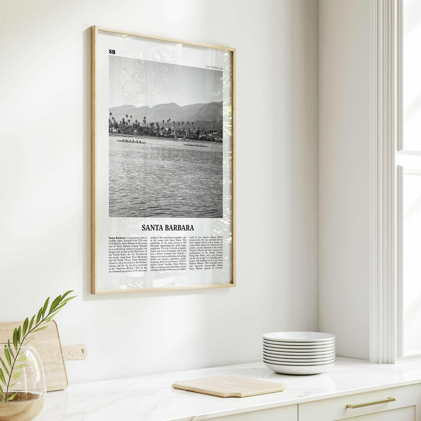 Santa Barbara Print Black and White No 3, Santa Barbara Wall Art, Santa Barbara Poster, California, USA, United States, North America