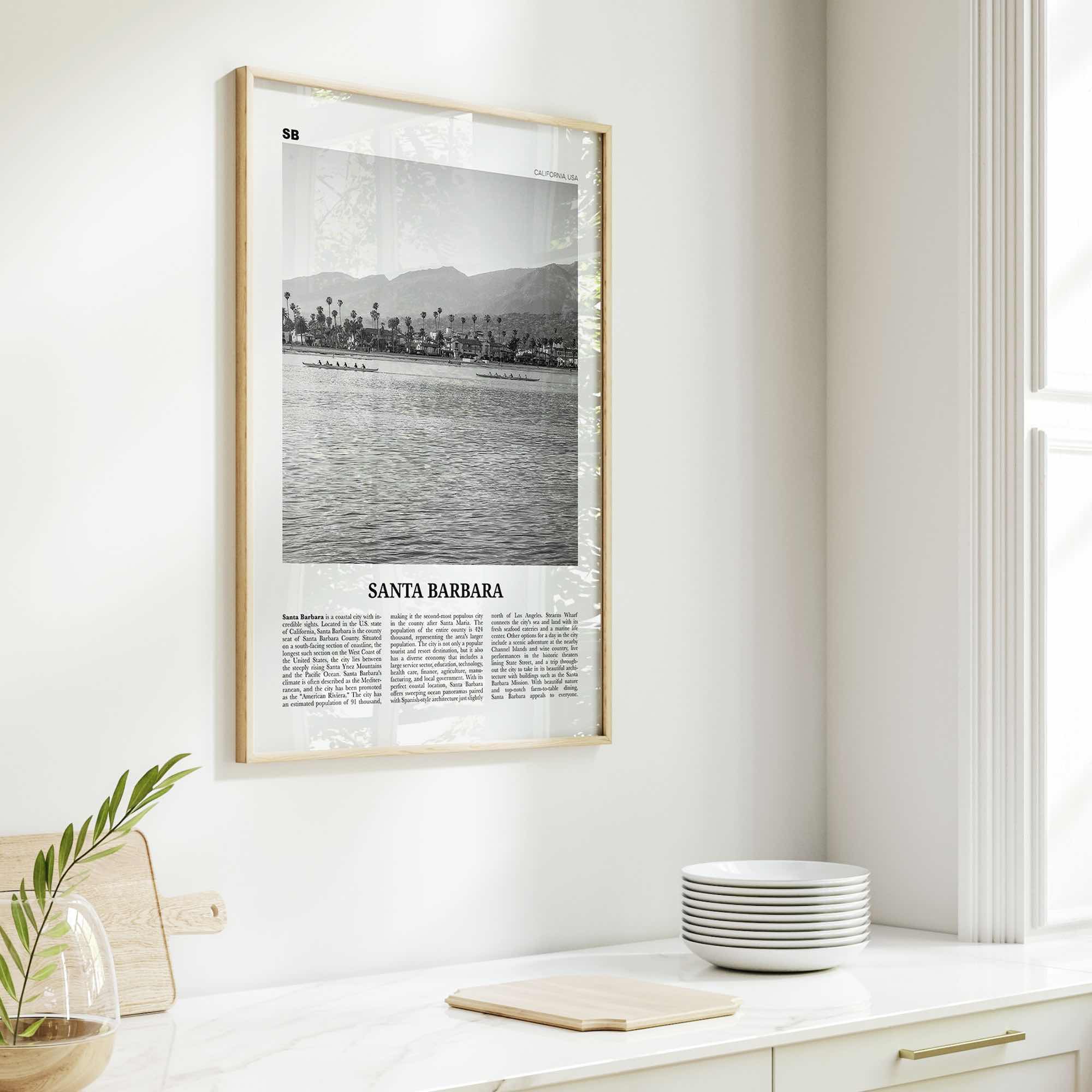 Santa Barbara Print Black and White No 3, Santa Barbara Wall Art, Santa Barbara Poster, California, USA, United States, North America