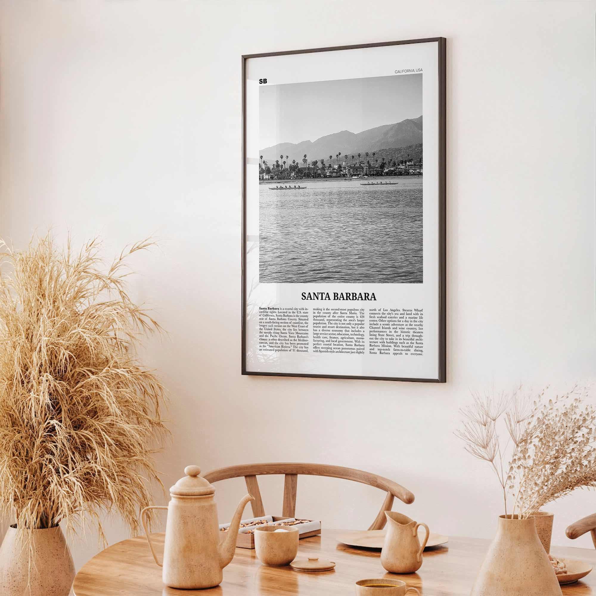 Santa Barbara Print Black and White No 3, Santa Barbara Wall Art, Santa Barbara Poster, California, USA, United States, North America