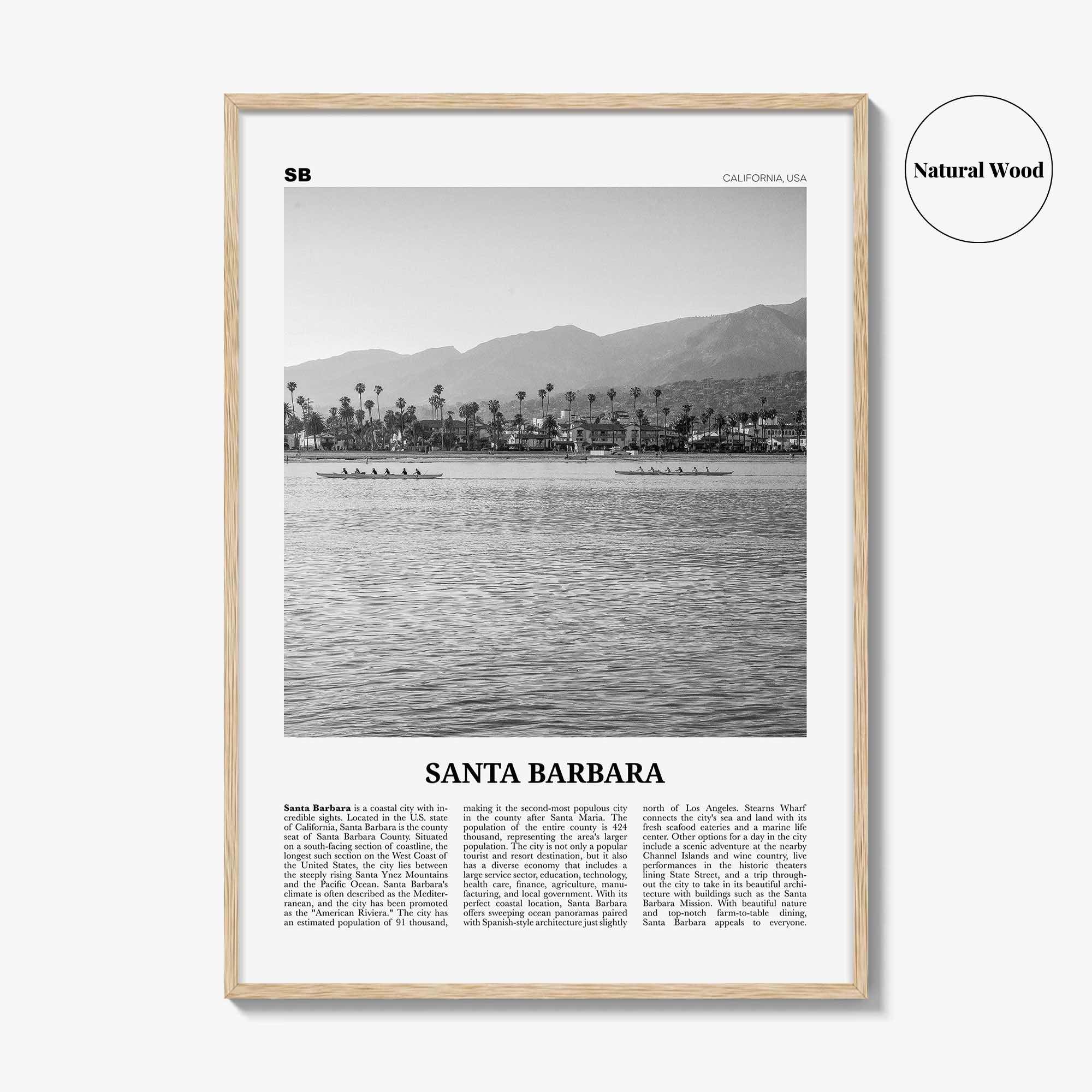 Santa Barbara Print Black and White No 3, Santa Barbara Wall Art, Santa Barbara Poster, California, USA, United States, North America