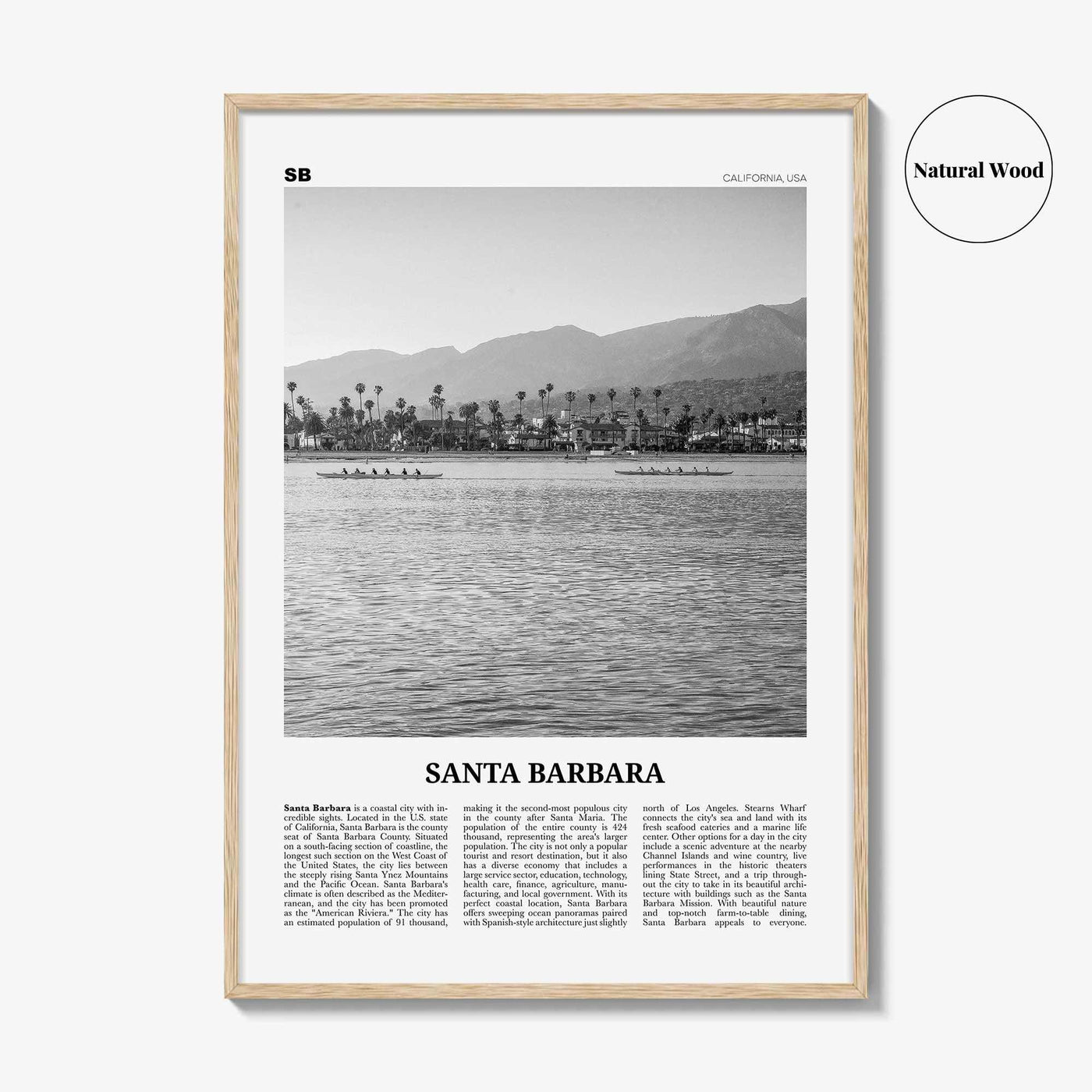 Santa Barbara Print Black and White No 3, Santa Barbara Wall Art, Santa Barbara Poster, California, USA, United States, North America