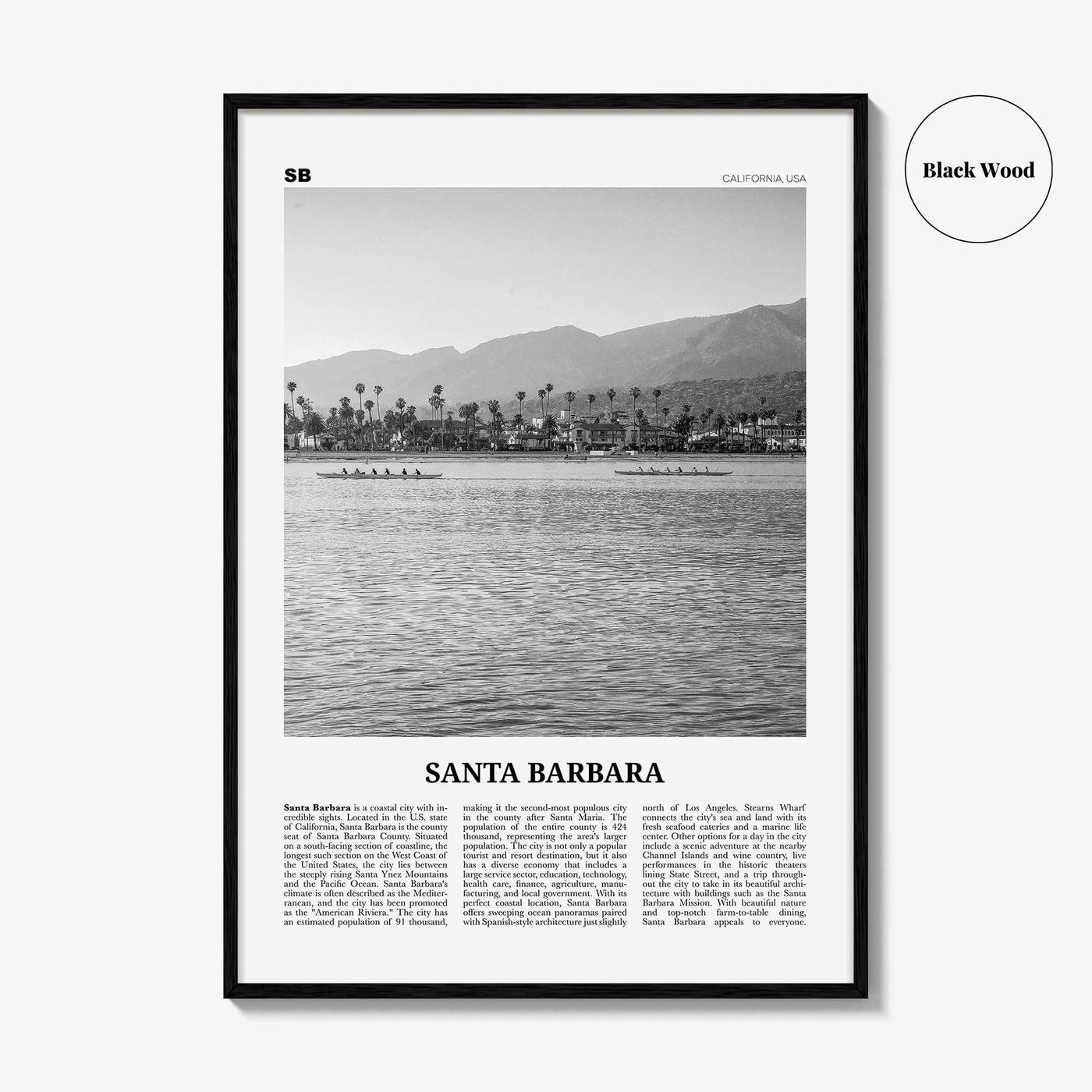 Santa Barbara Print Black and White No 3, Santa Barbara Wall Art, Santa Barbara Poster, California, USA, United States, North America