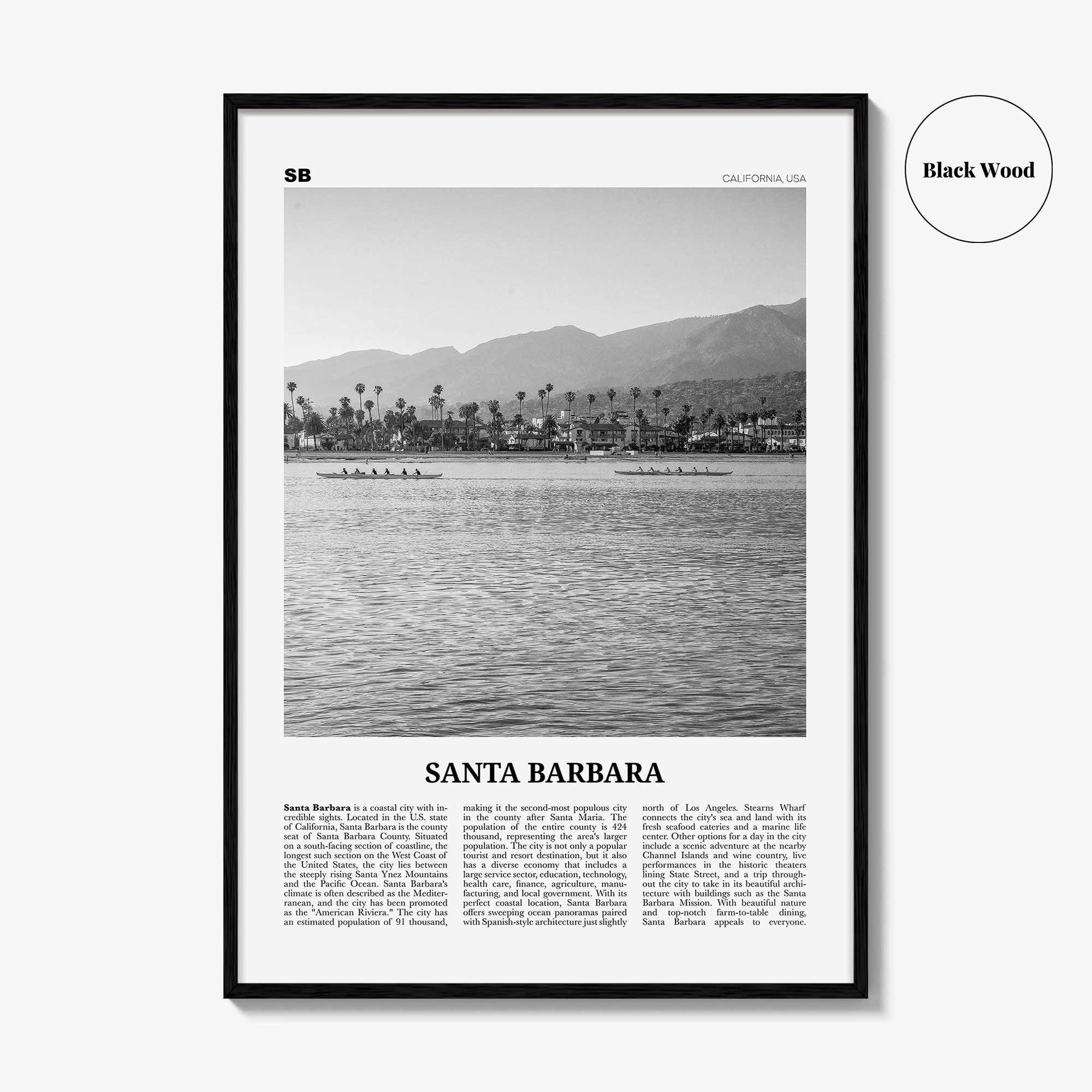 Santa Barbara Print Black and White No 3, Santa Barbara Wall Art, Santa Barbara Poster, California, USA, United States, North America