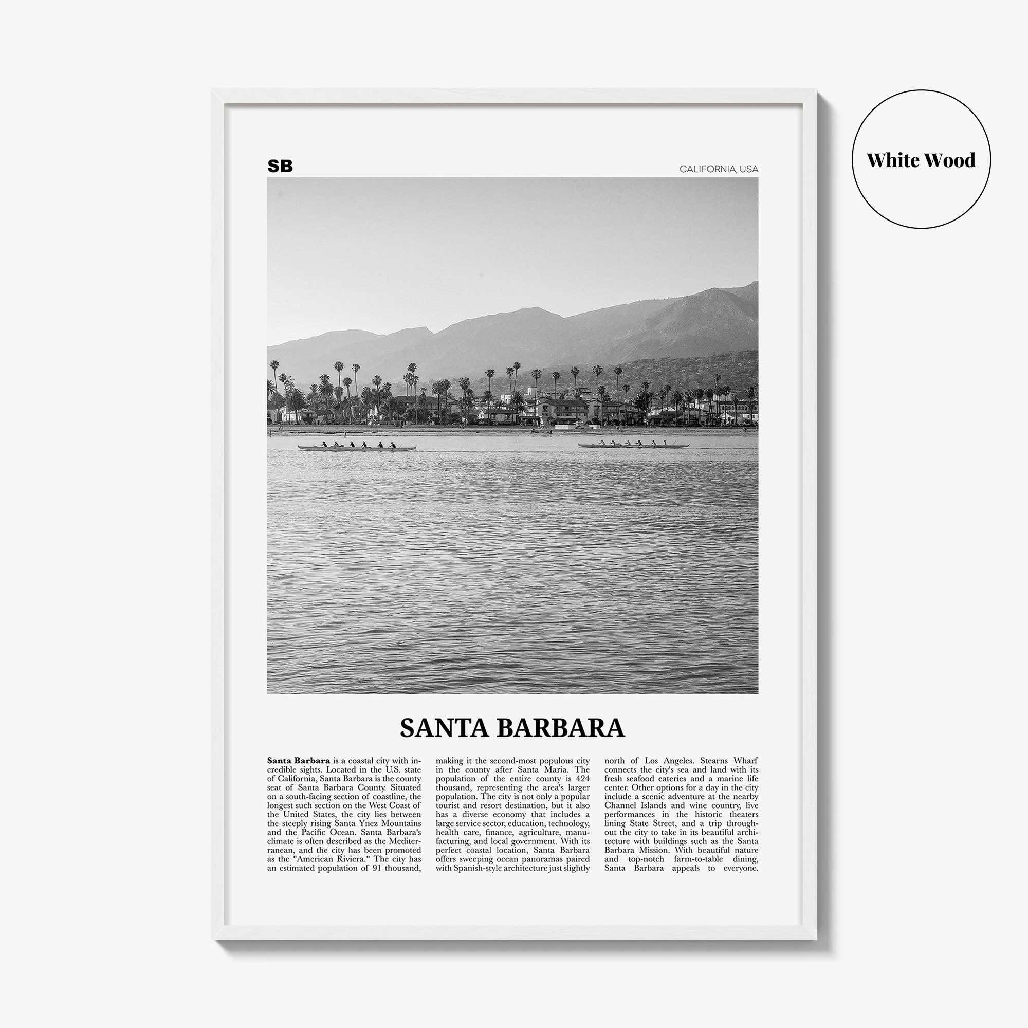 Santa Barbara Print Black and White No 3, Santa Barbara Wall Art, Santa Barbara Poster, California, USA, United States, North America