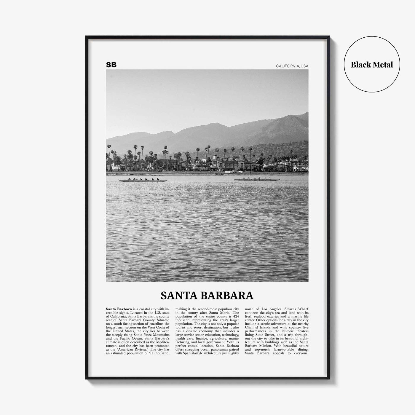 Santa Barbara Print Black and White No 3, Santa Barbara Wall Art, Santa Barbara Poster, California, USA, United States, North America