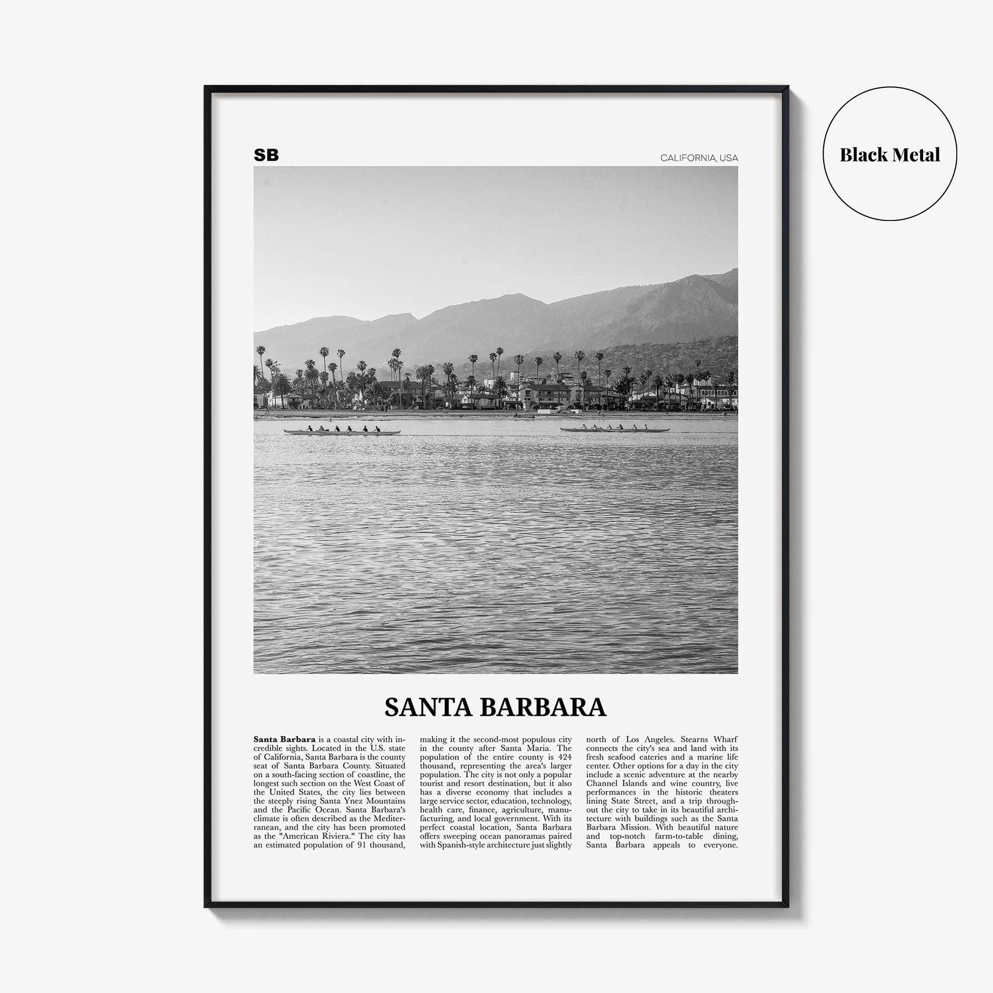 Santa Barbara Print Black and White No 3, Santa Barbara Wall Art, Santa Barbara Poster, California, USA, United States, North America